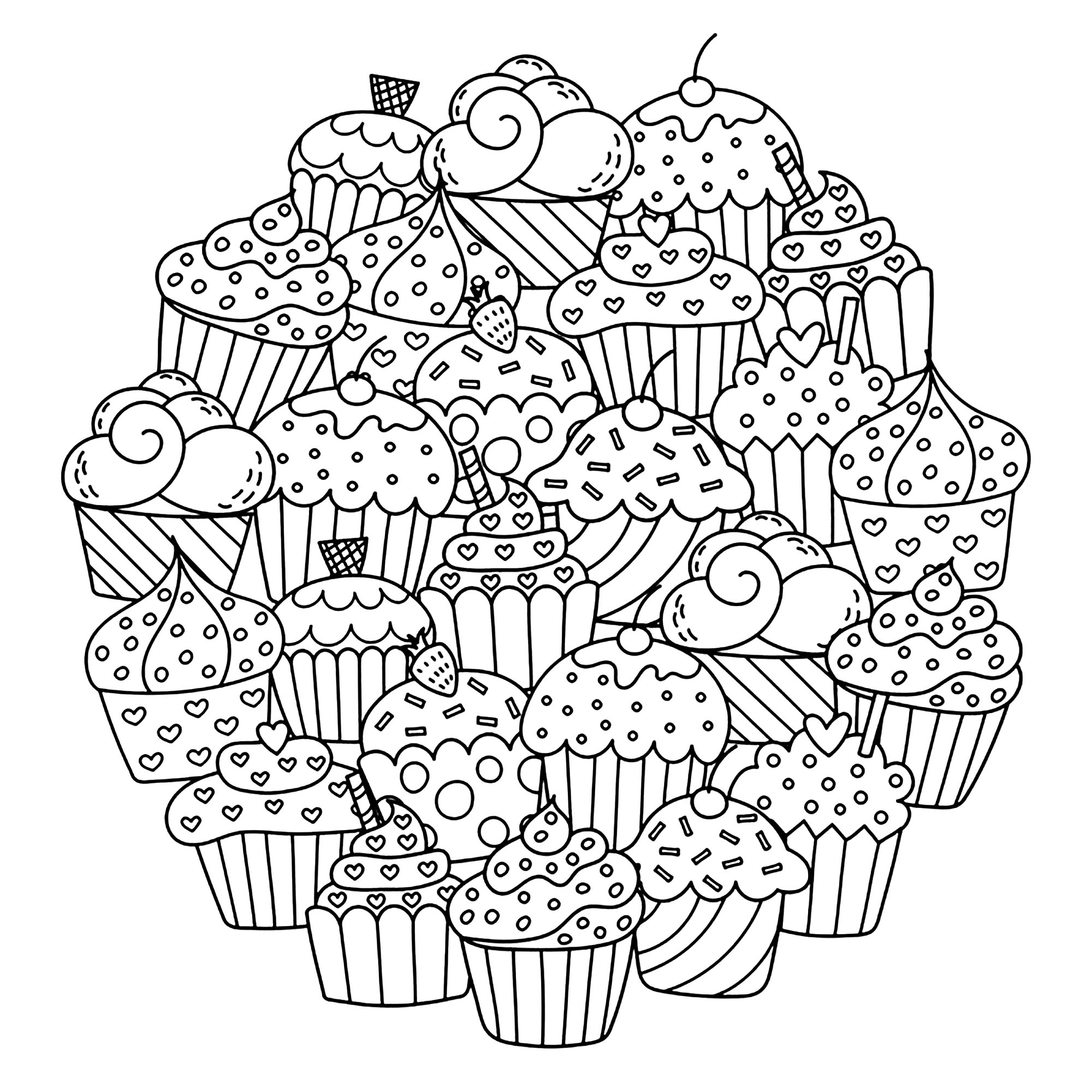 Circle Cupcakes Cupcake And Cake Coloring Pages For Adults