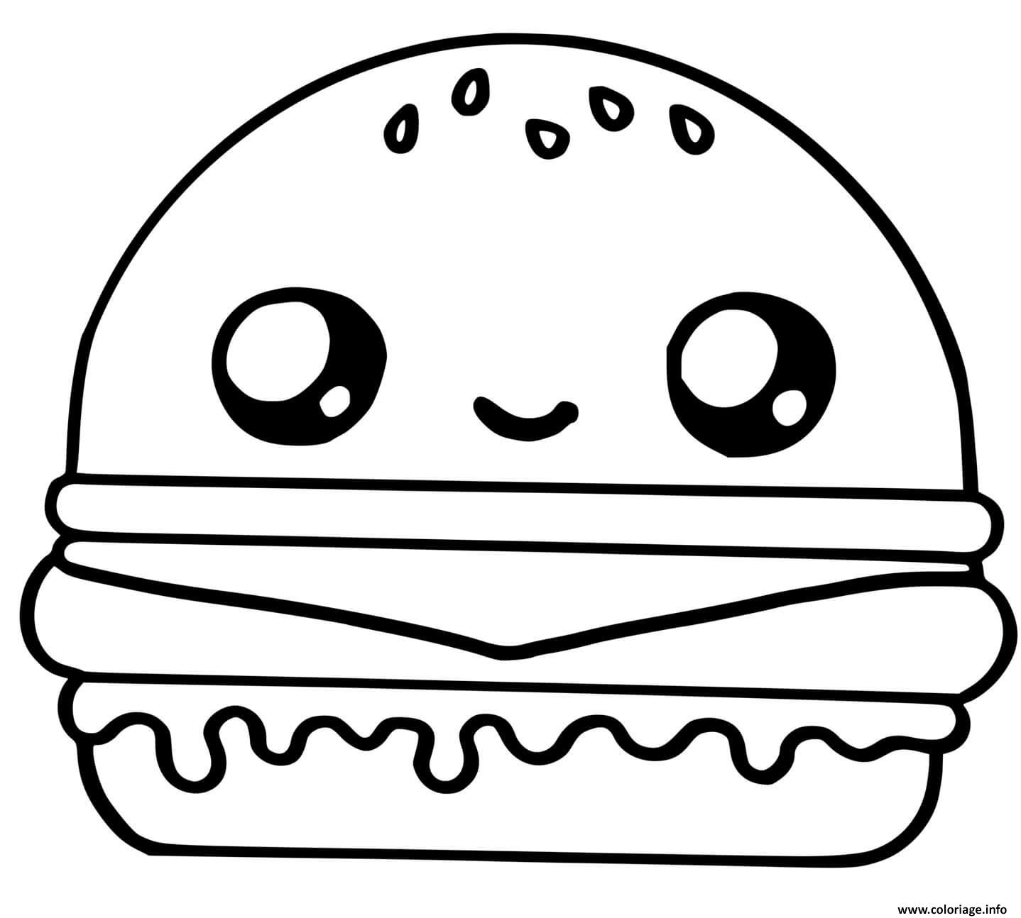 Coloriage Cute Hamburger Food Dessin Kawaii JeColorie