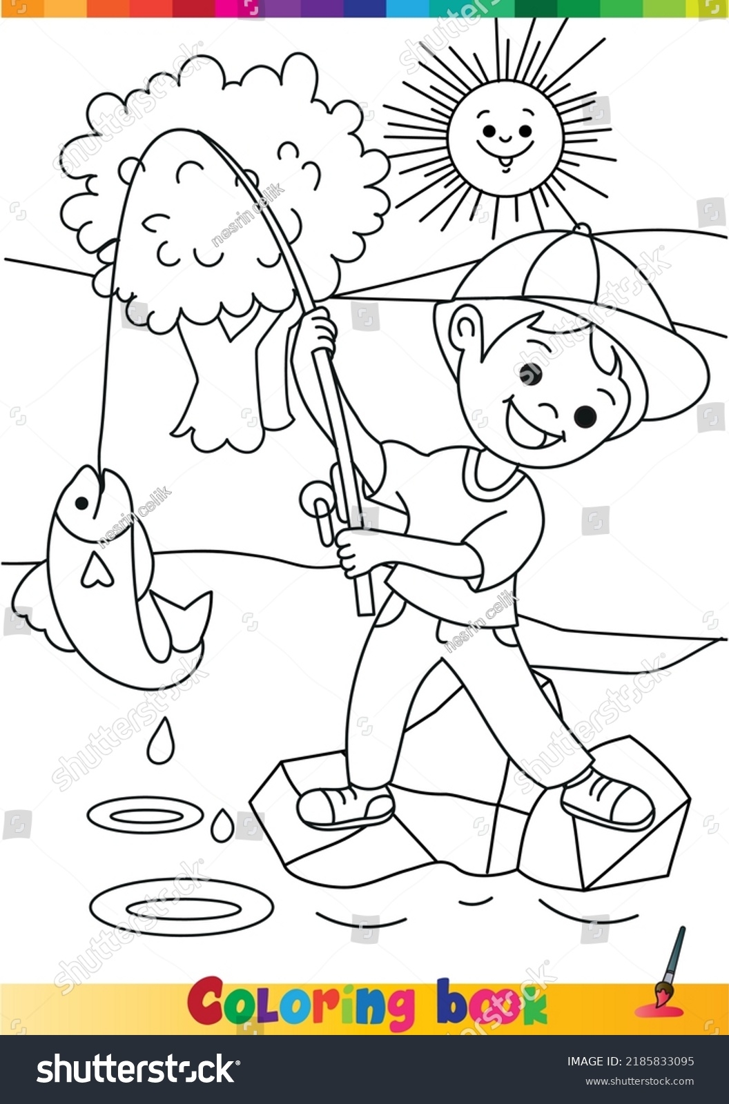 Coloring Book Boy Fishing Coloring Page Stock Vector Royalty Free 2185833095 Shutterstock