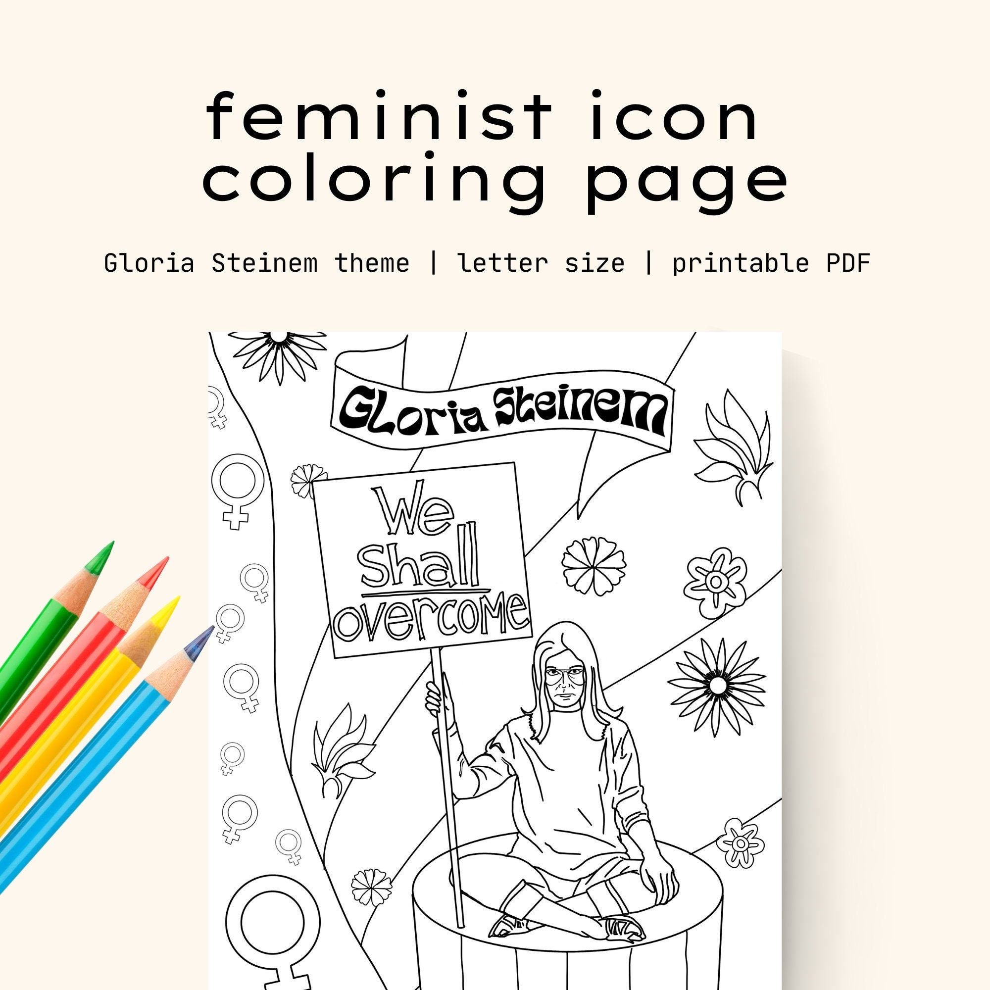 Coloring Page Feminist Icon Gloria Steinem Printable PDF Etsy