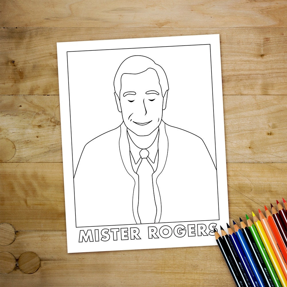 Coloring Page Mister Rogers Instant PDF Digital Download Minimalist Portrait Etsy