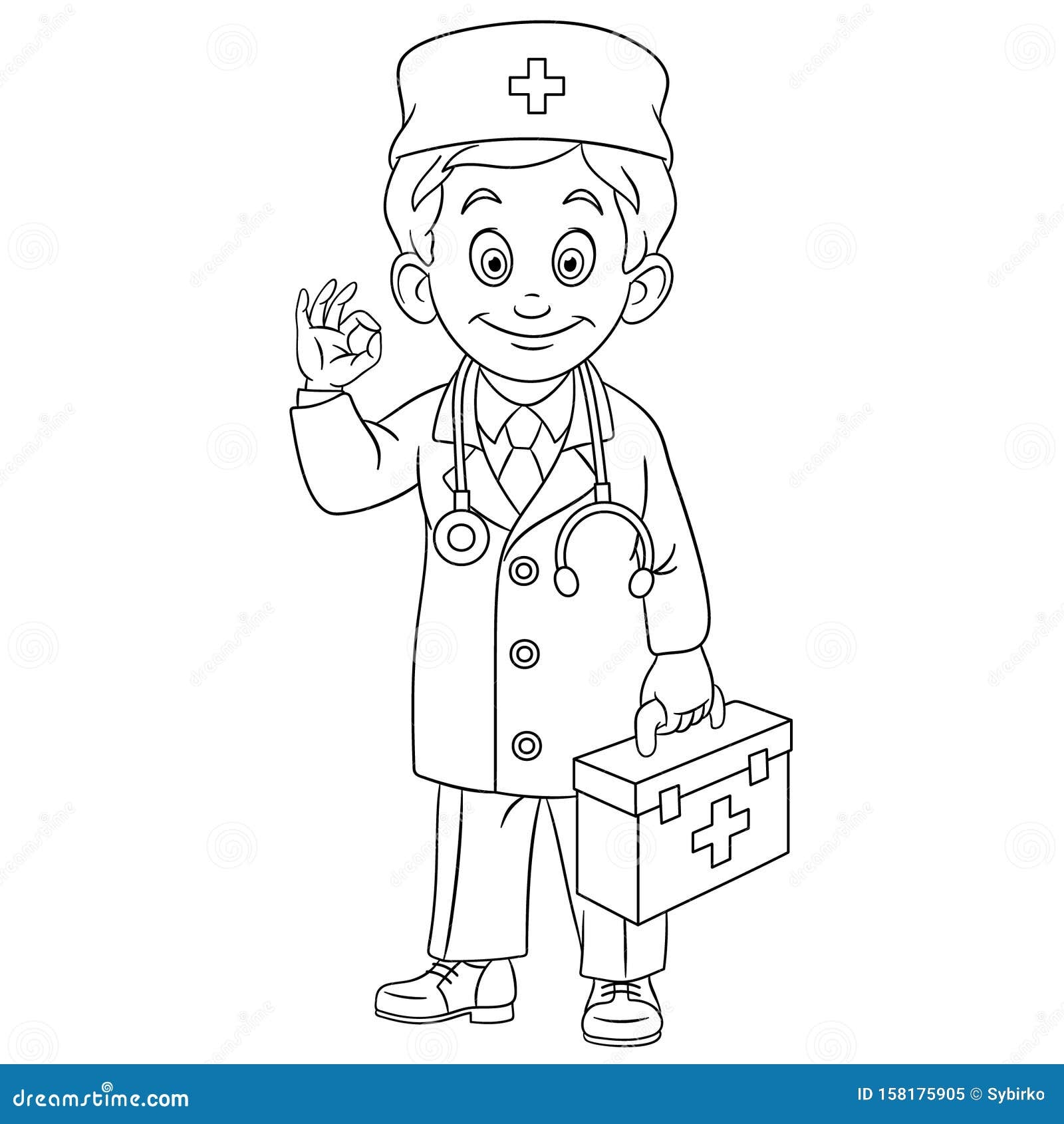 Coloring Page With Doctor Young Doc Stock Vector Illustration Of Character Clinic 158175905
