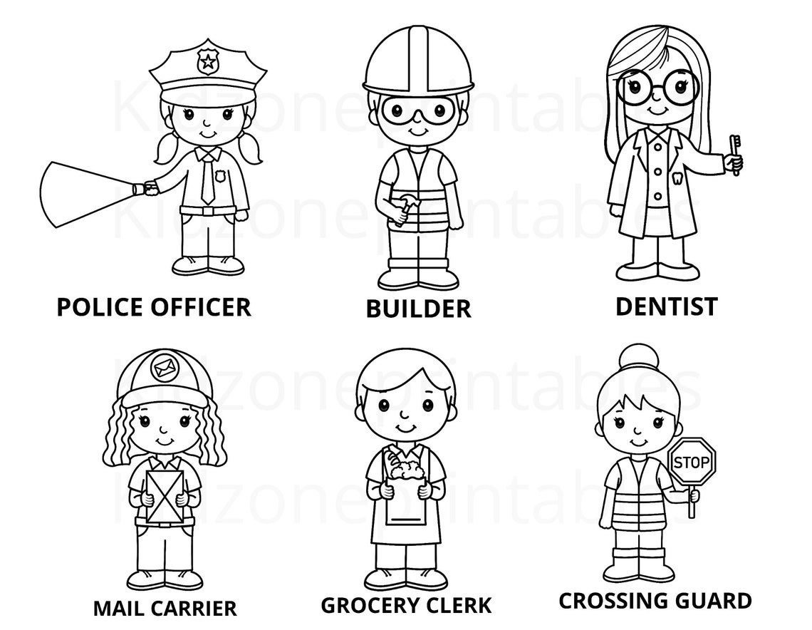 Community Helpers Coloring Pages Printable Instant Etsy