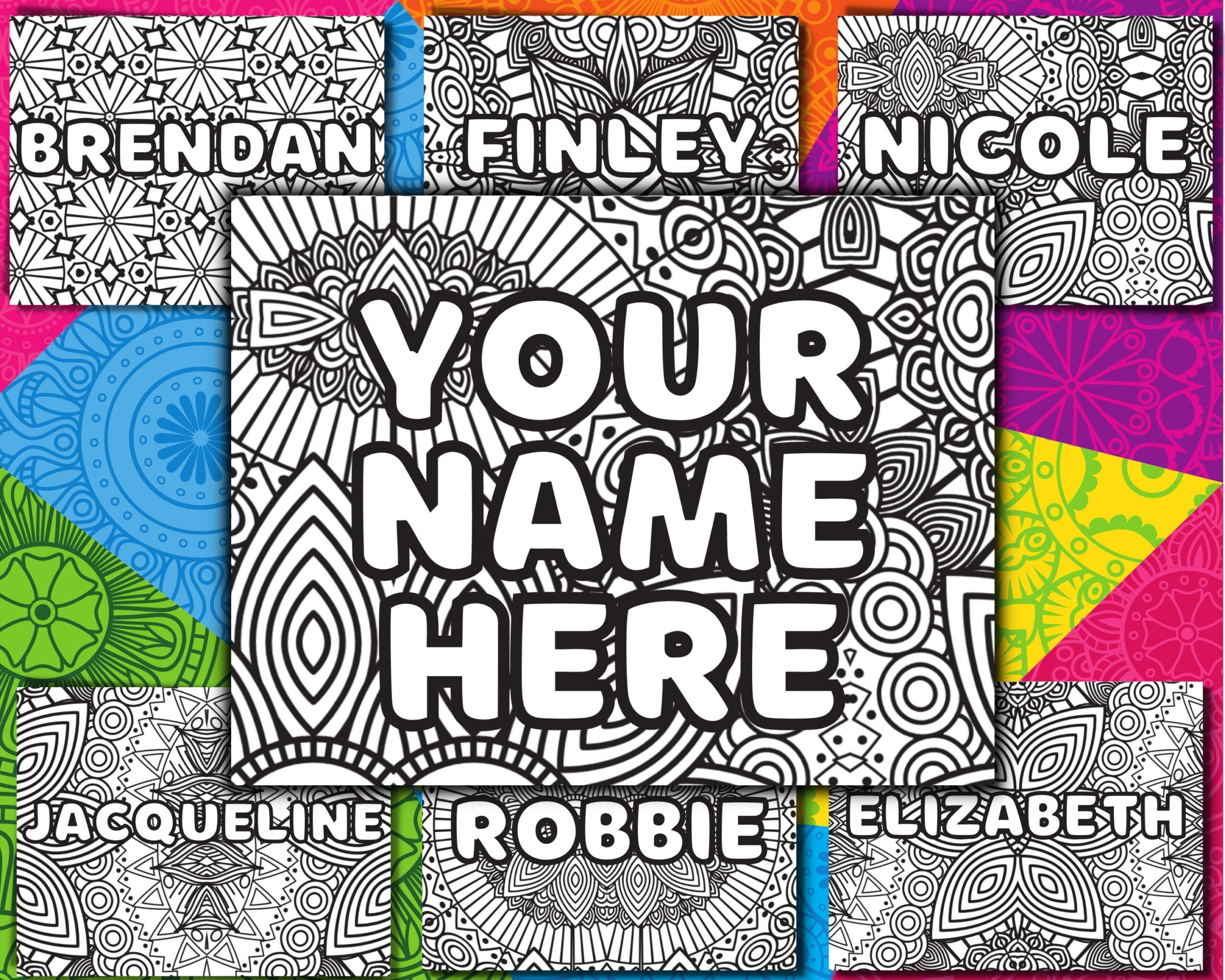 Custom Name Coloring Page Personalized Coloring Sheet Personalized Coloring Book Mandala