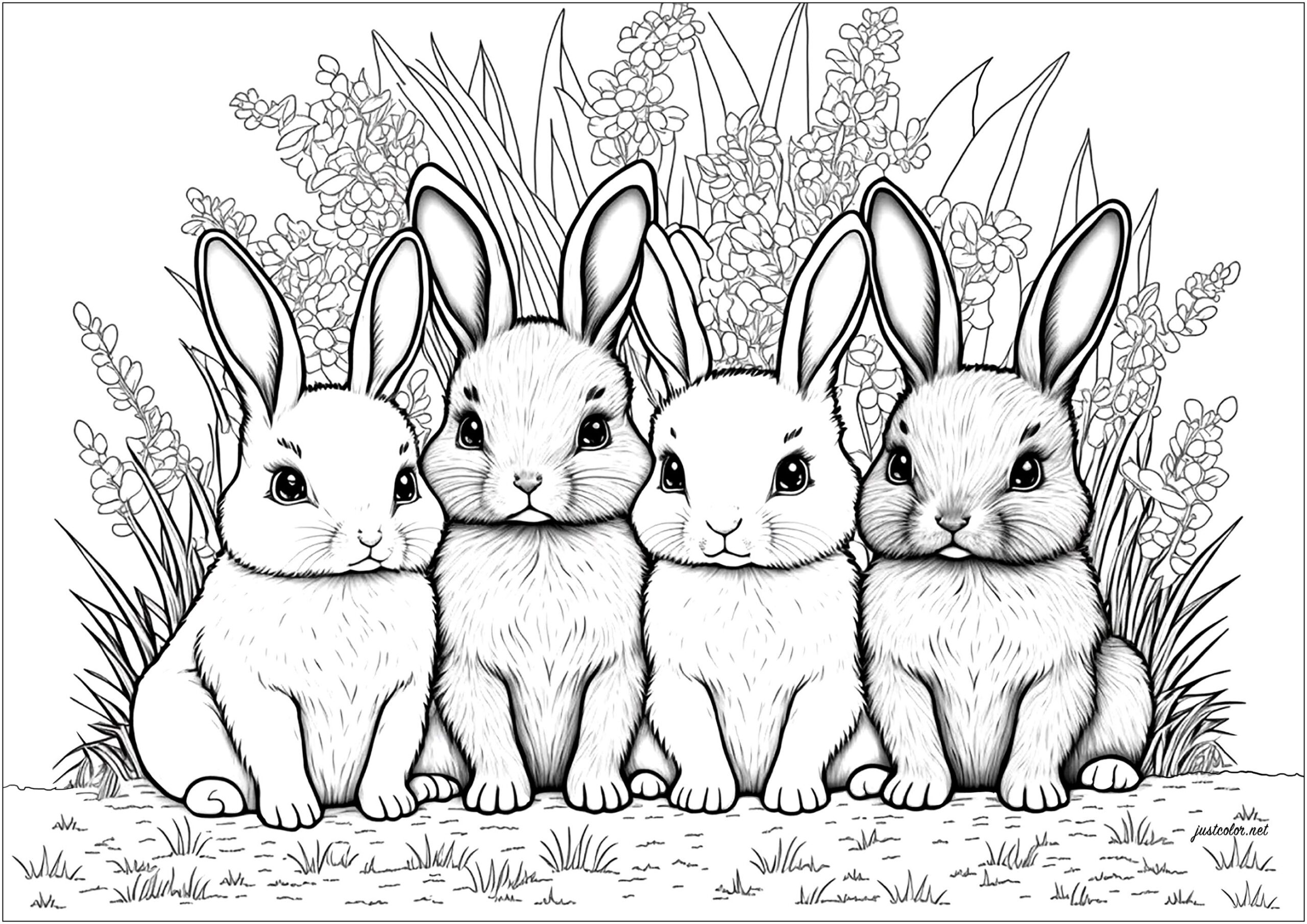 Cute Little Rabbits Rabbit Coloring Pages For Adults