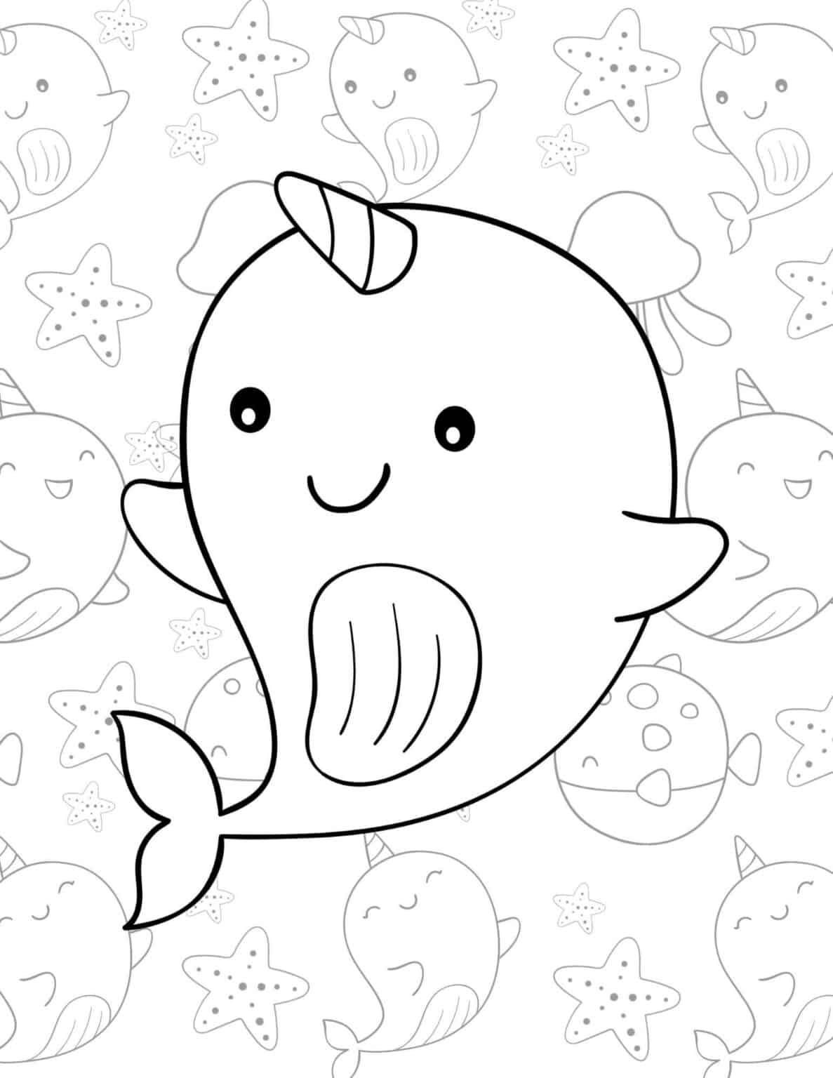 Cute Narwhal Coloring Pages Free Printables