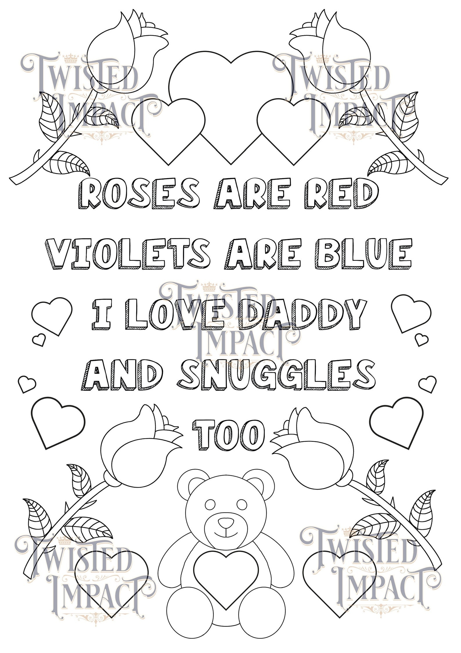 DDLG Printable Colouring Page Roses Snuggles Coloring Etsy Hong Kong