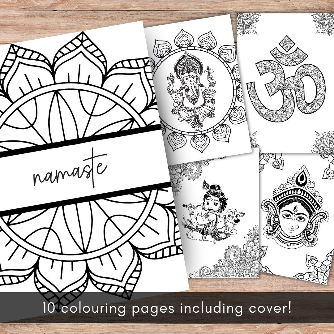 Digital Download The Namaste Colouring Pages 10 Page Hinduism Colouring Pages Etsy