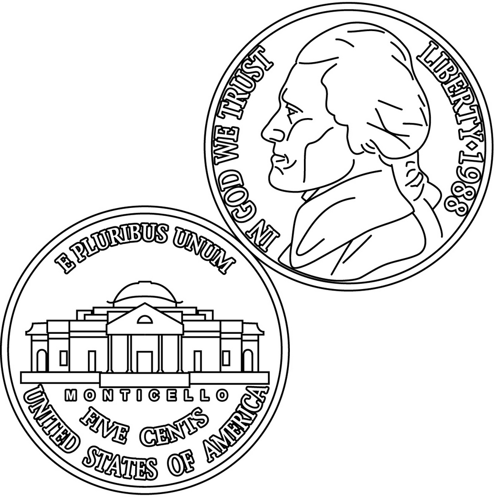 Dollar United State Of America Coin Clipart Coloring Page