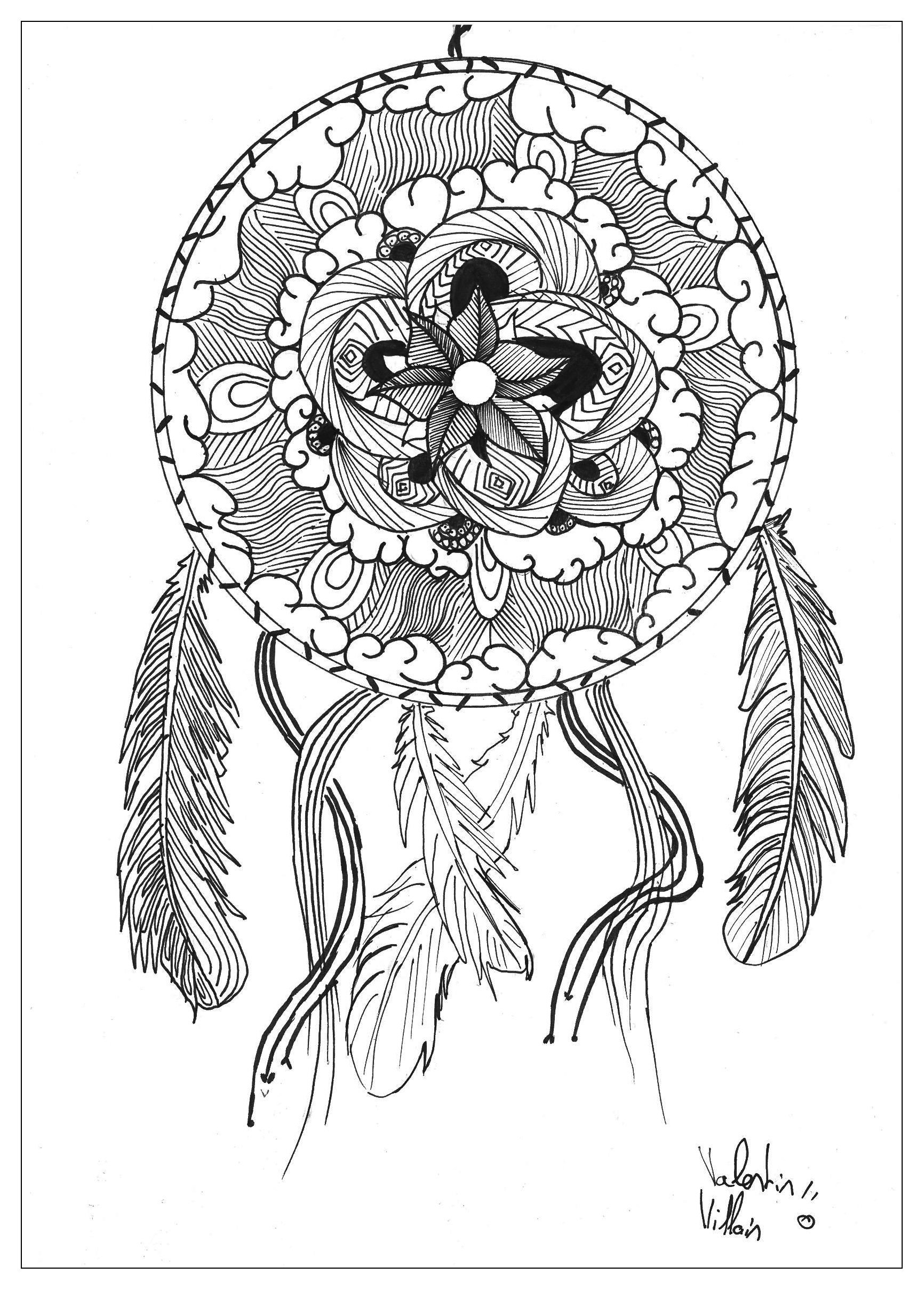 Draw Mandala Dream Catcher M Alas Adult Coloring Pages
