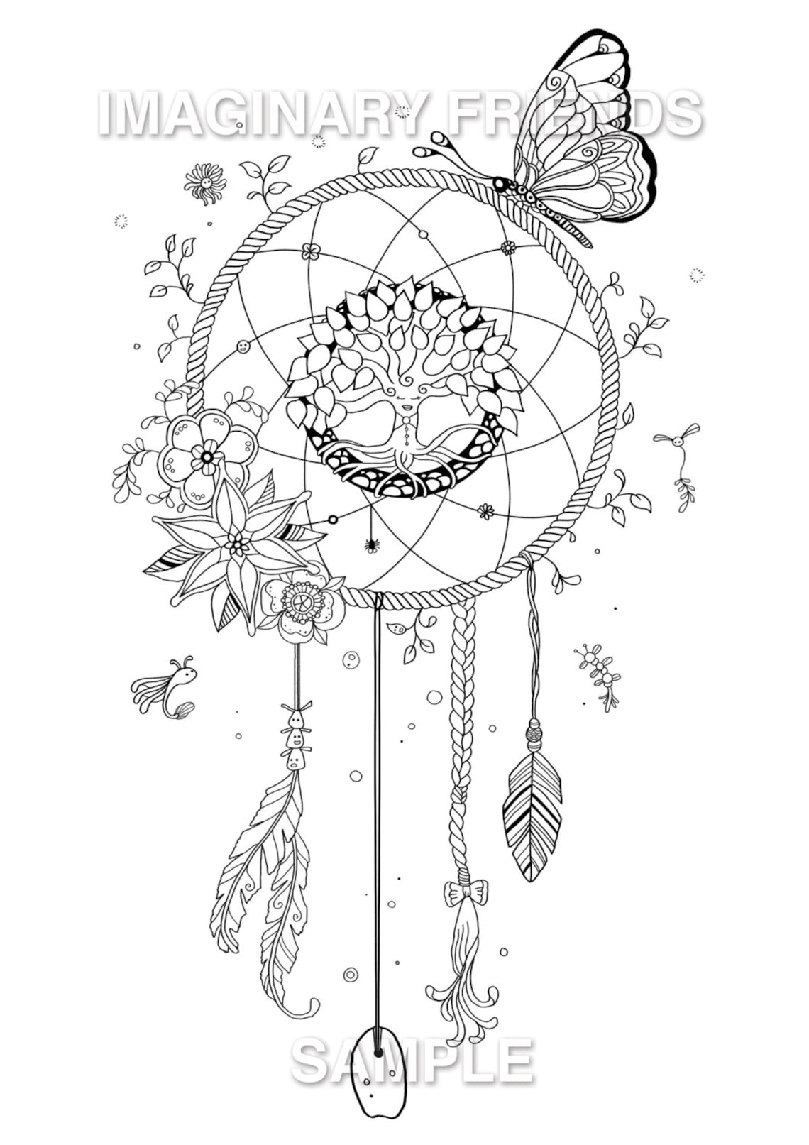Dream Catcher Coloring Page A3 Size 297 X 420mm A4 Size 210 297mm Printable Up To A3 Size Etsy