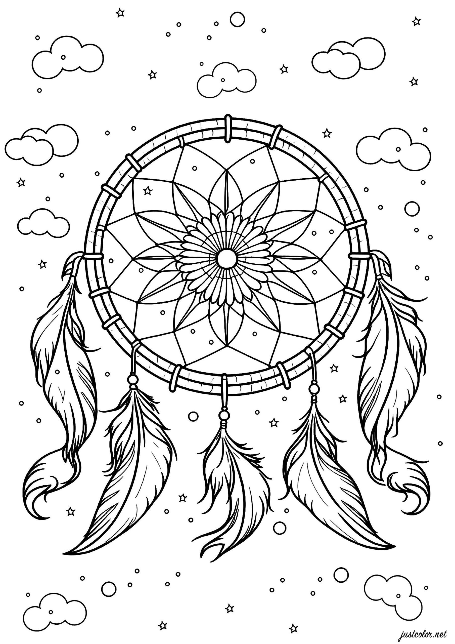 Dreamcatcher In The Sky Dreamcatcher Coloring Pages For Adults