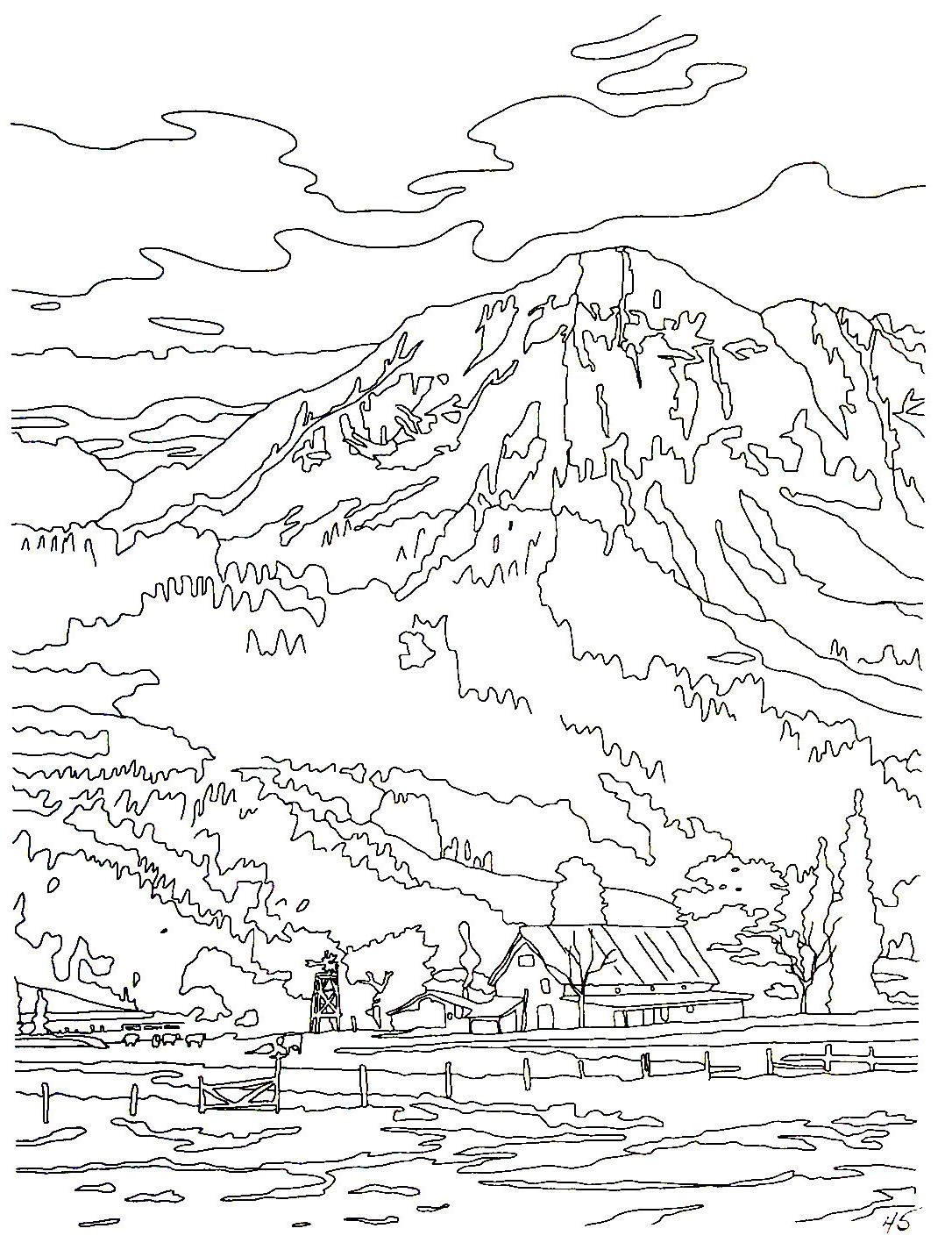 Dusk In The Valley Thomas Kinkade Painting Coloring Book Printable Page Thomas Kinkade