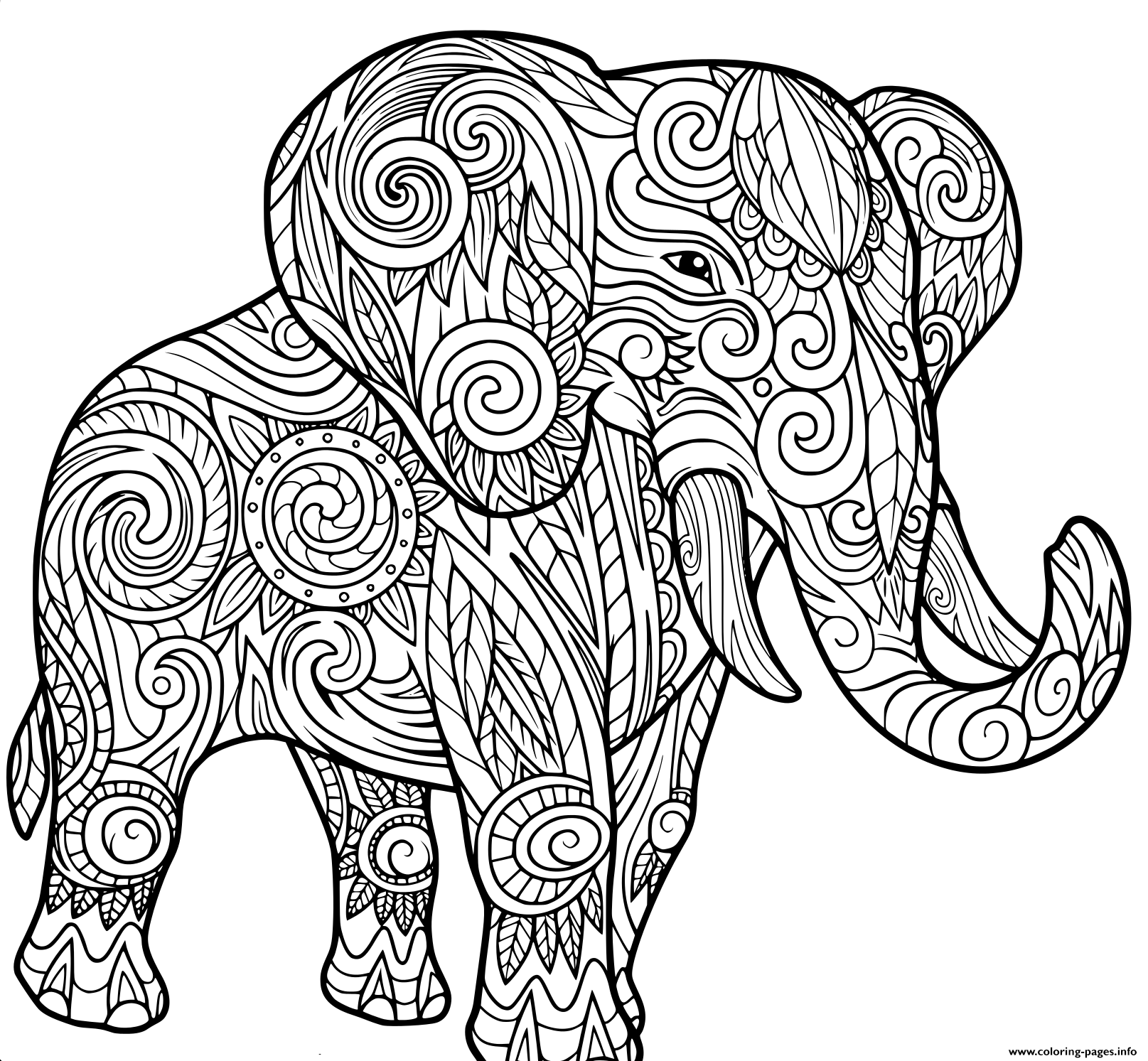 Elephant For Adult Animals Coloring Page Printable