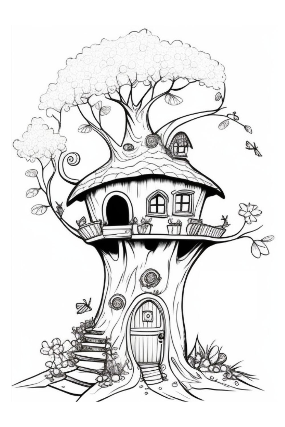 Fairy Tree House Coloring Pages Creativitycolor