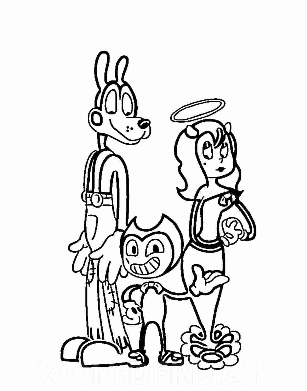 Family Of Bendy Boris The Wolf And Alice Angle From Bendy And The Ink Machine Coloring Page