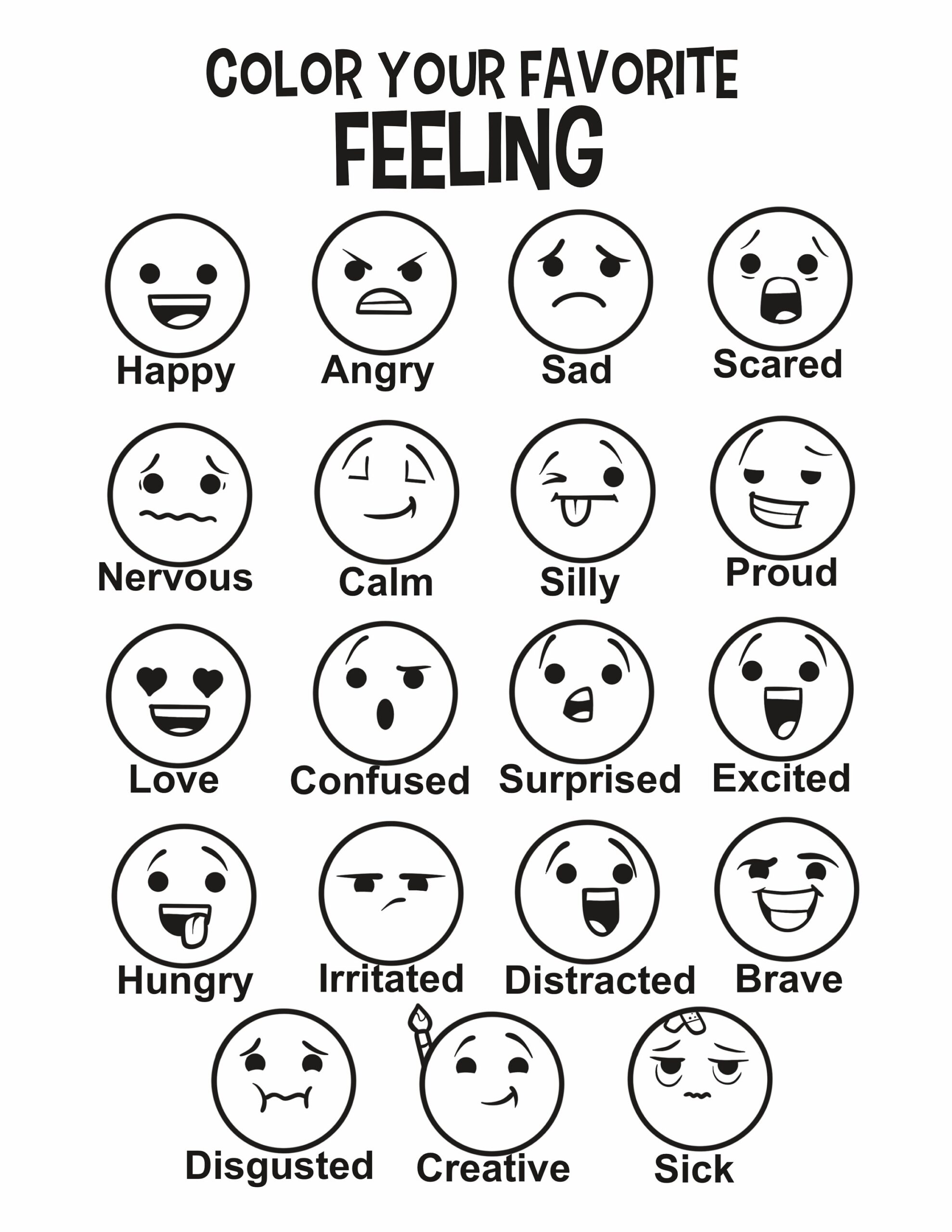 Feelings Chart Children S Mental Health Printable Counseling Activities Etsy Canada