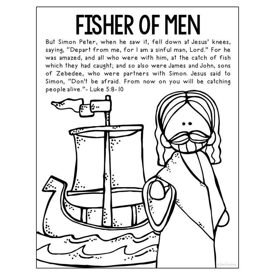 FISHER OF MEN Bible Story Coloring Page Activity Sunday School Lesson Plan Bible Study Unit For