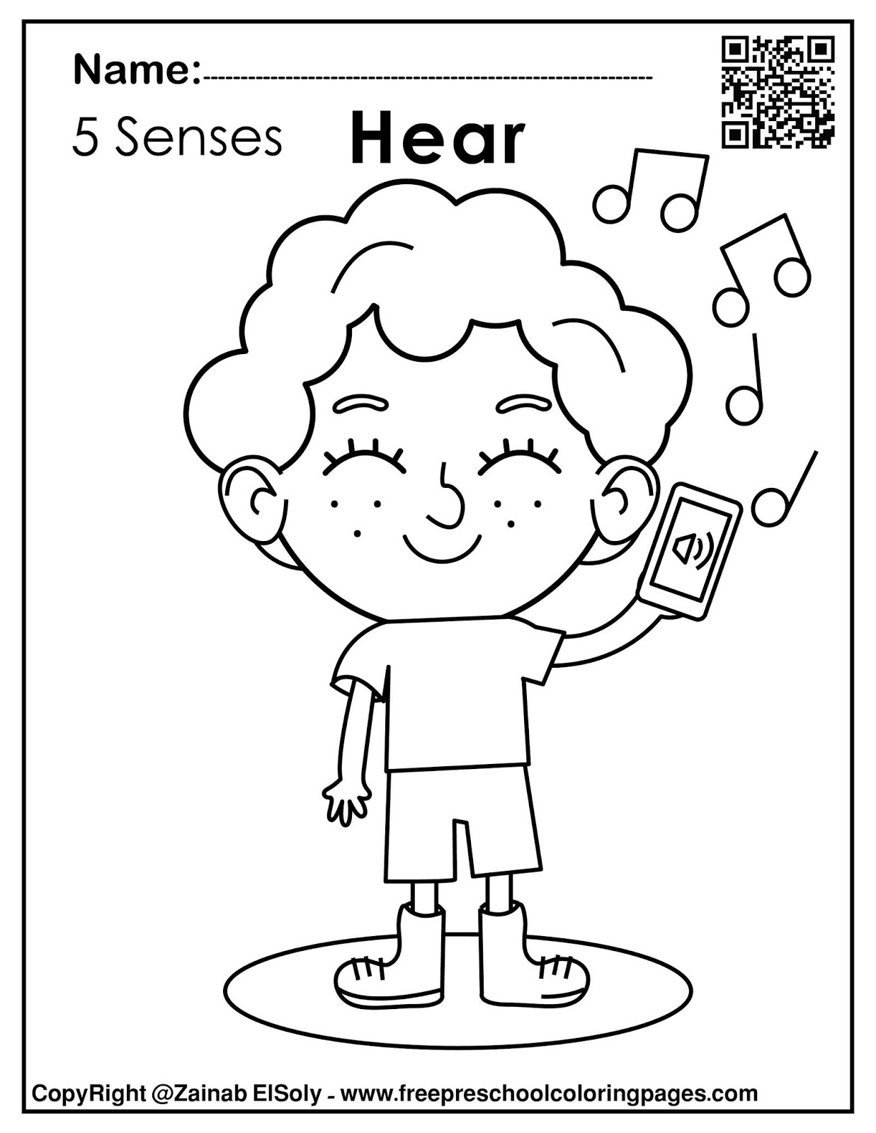 Five Senses Coloring Pages For Toddlers