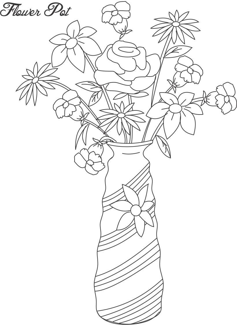 Flower Pot Coloring Printable Page For Kids 12