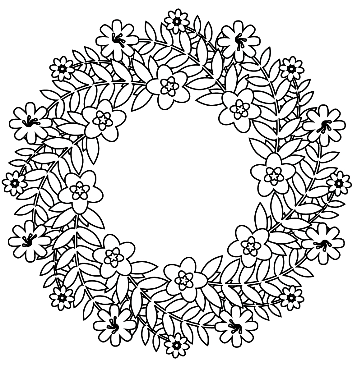 Flower Wreath Coloring Page ColouringPages