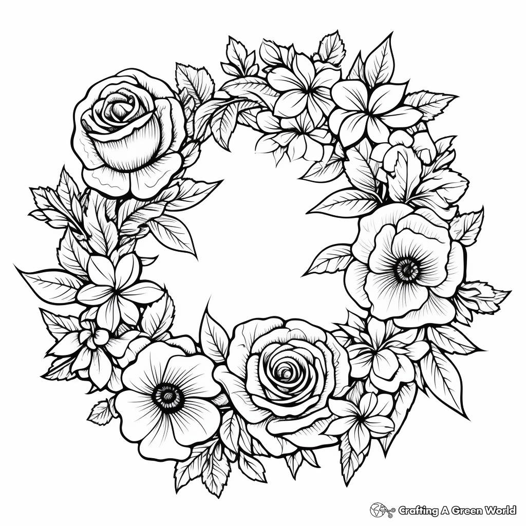 Flower Wreath Coloring Pages Free Printable