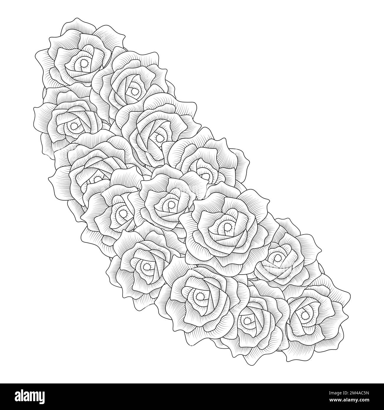 Flowers Rose Hand Drawn Coloring Page With Decorative Stylish Line Art Vector Design Stock