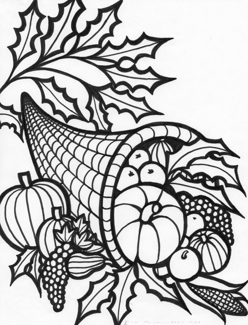 Free Coloring Pages Thanksgiving Cornucopia Coloring Pages