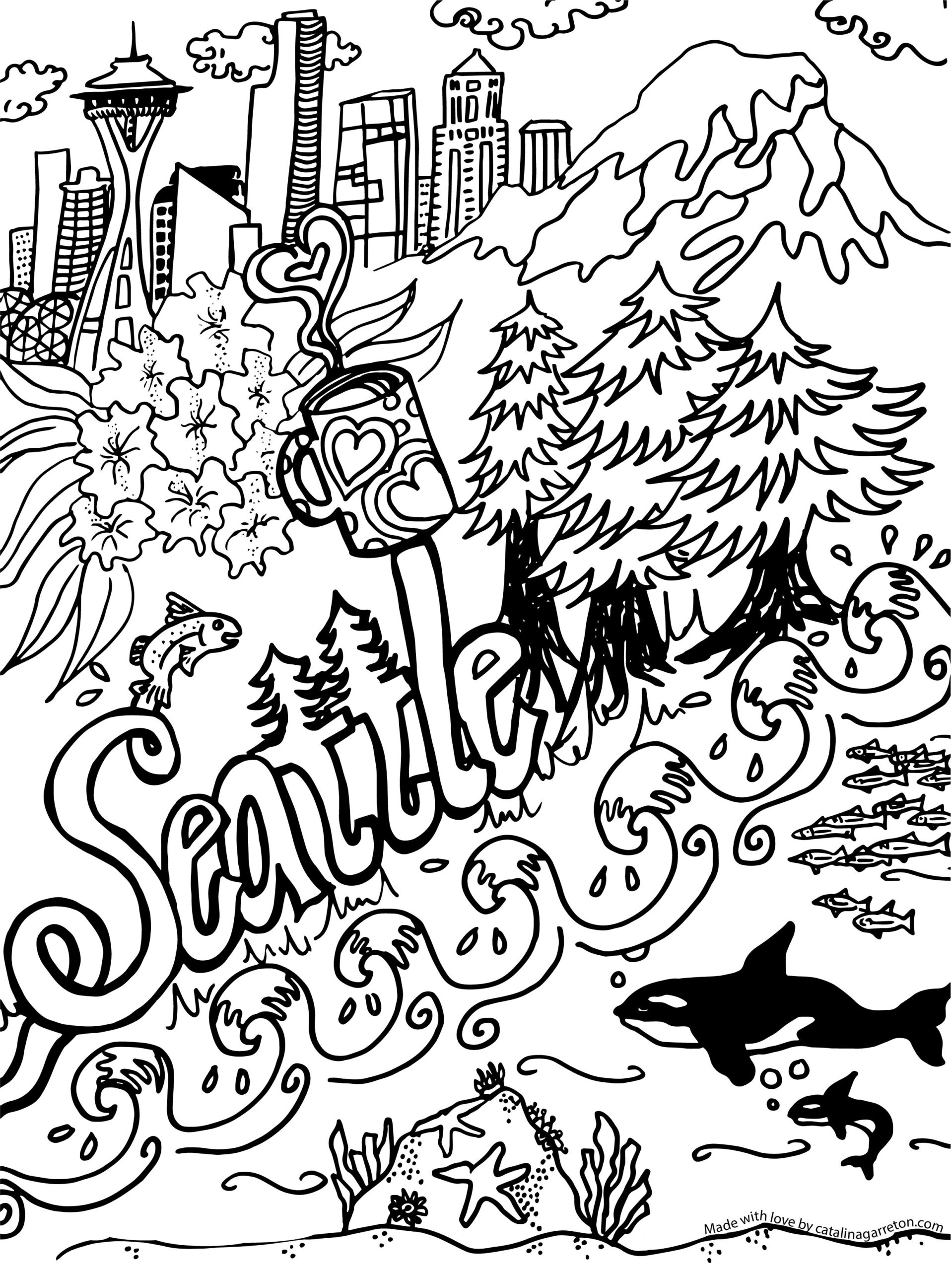 Free Downloadable Seattle Coloring Page For Kids And Adults Catalina Garret N Art Design