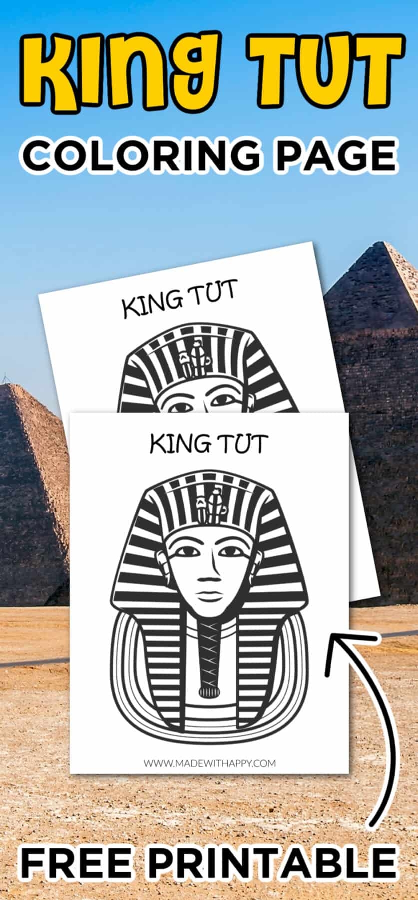 FREE King Tut Coloring Page Tutankhamun Mask Made With HAPPY