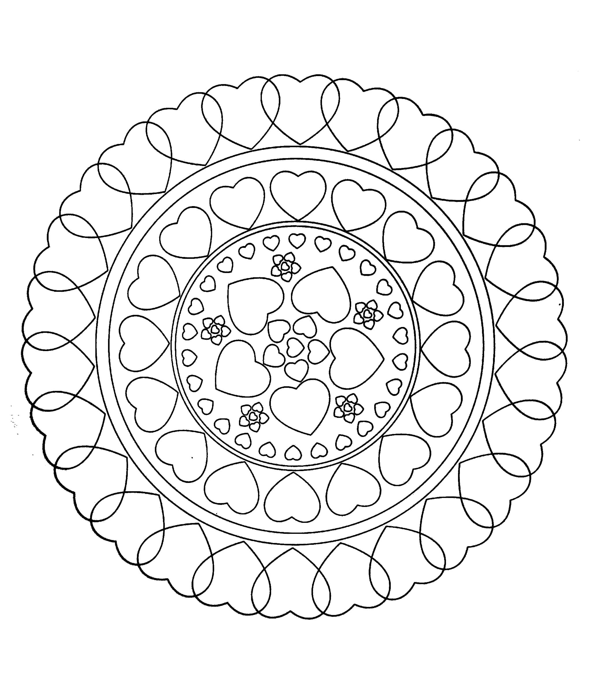 Free Mandala To Color Hearts Love Mandalas Adult Coloring Pages