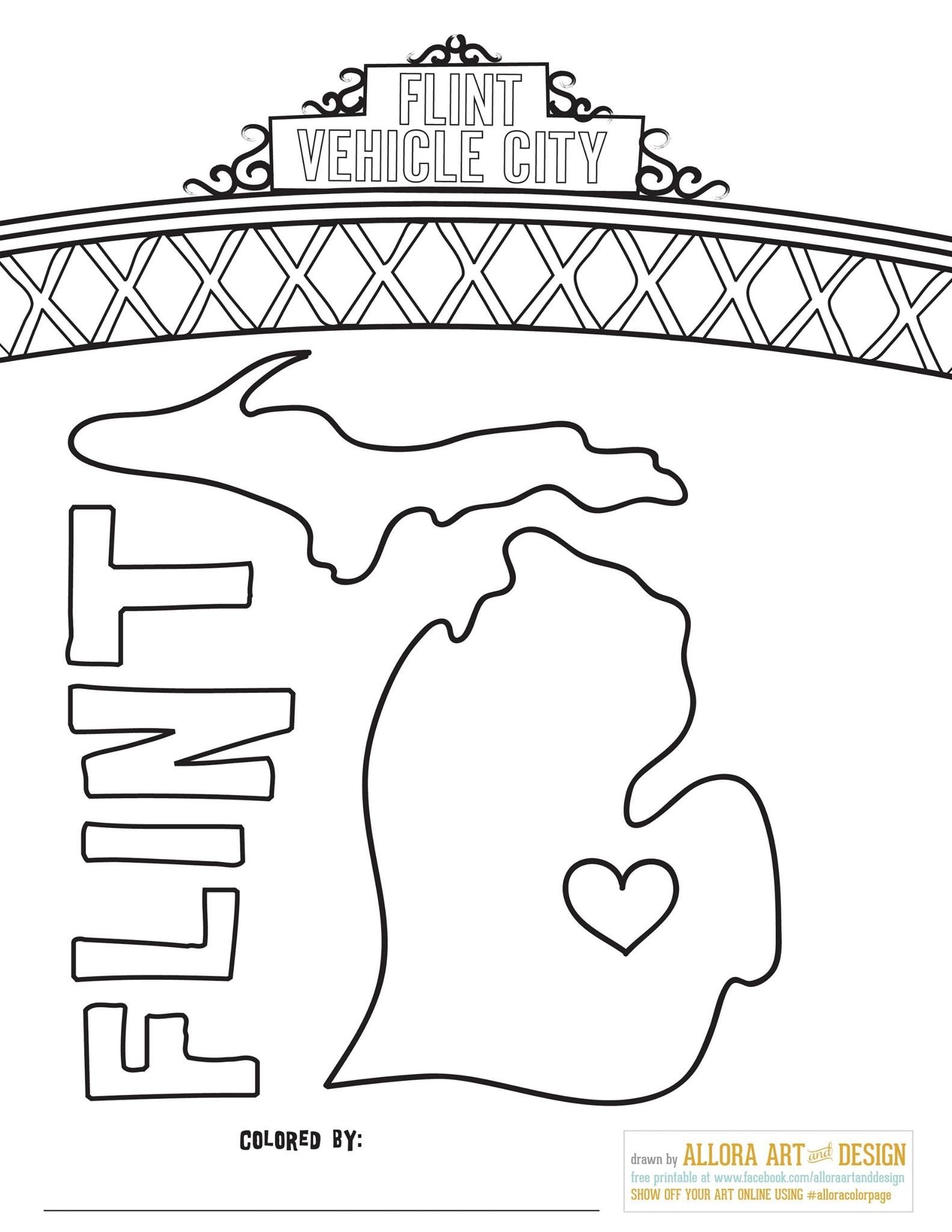 Free Printable Michigan Coloring Page Drawn By Flint Handmade Member Alloraartdesign