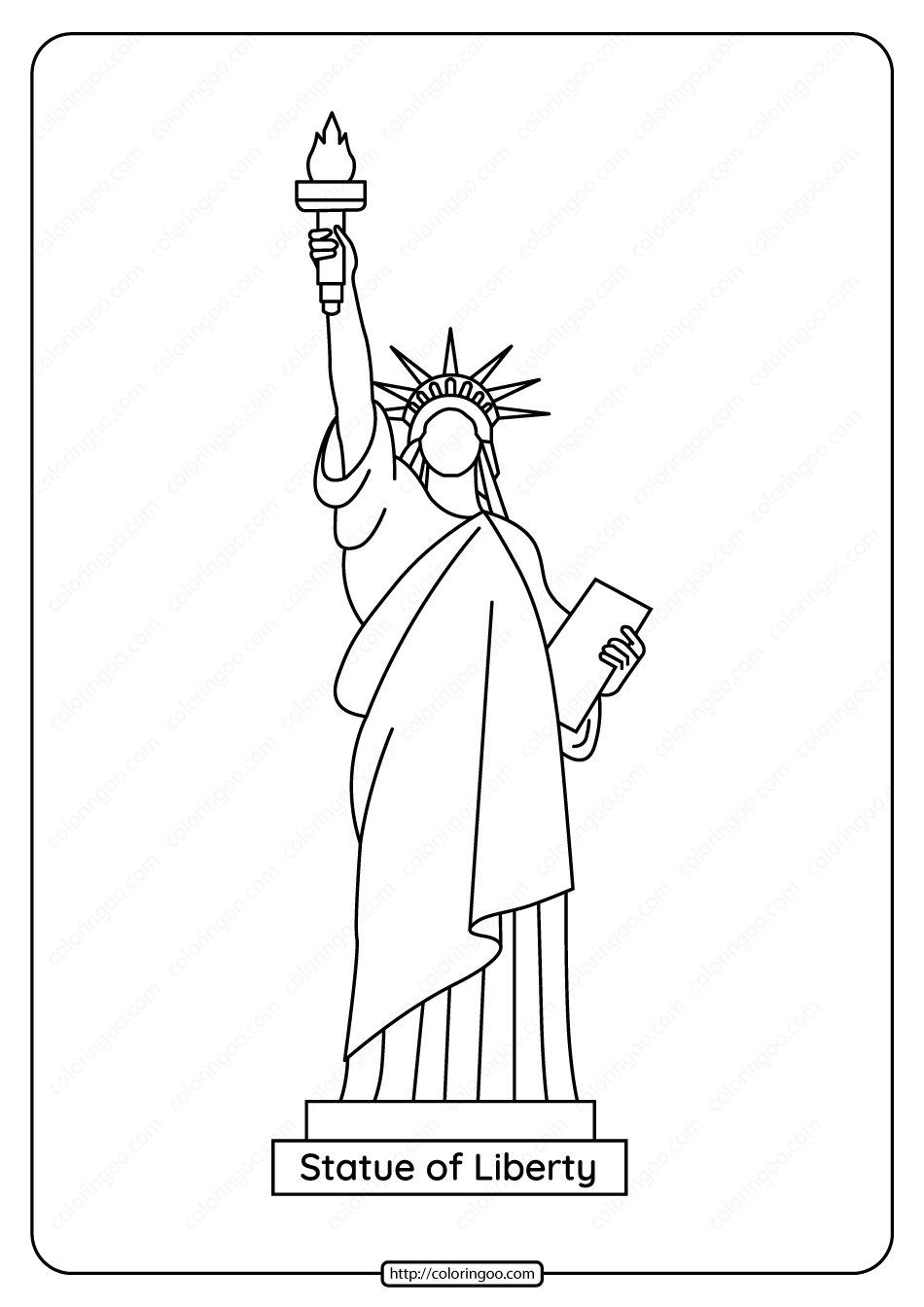 Free Printable Statue Of Liberty Pdf Coloring Page In 2022 Statue Of Liberty Drawing City