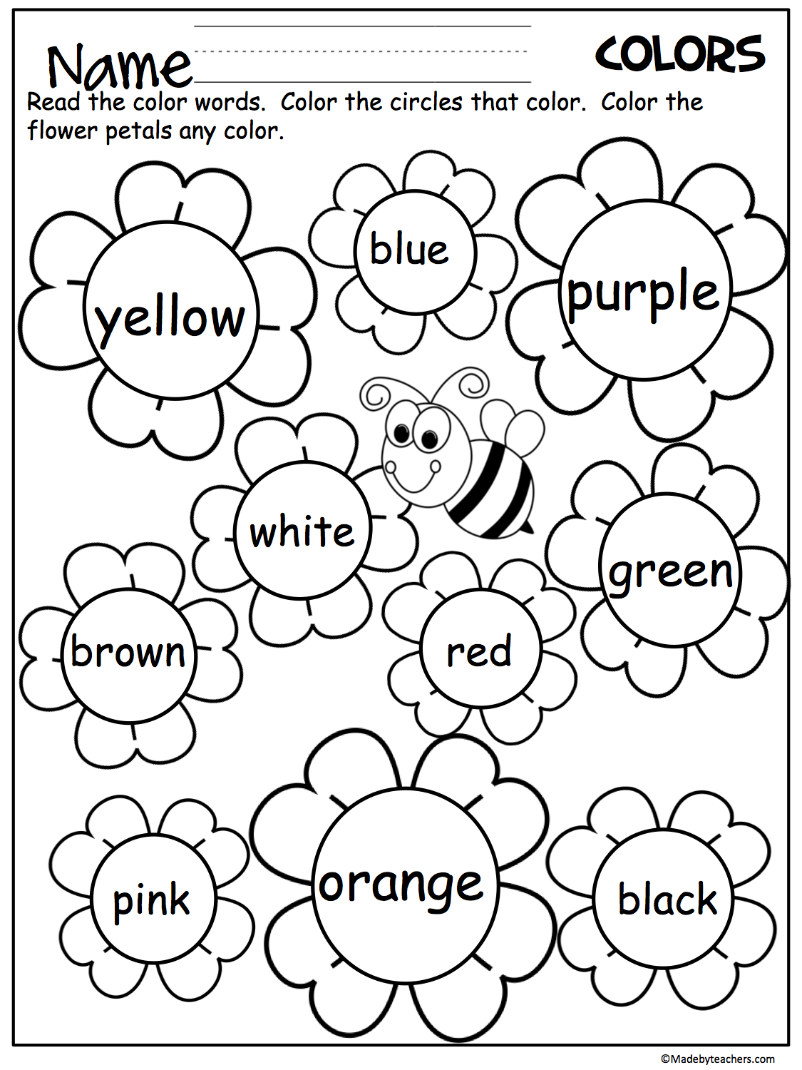 Free Spelling Color Words Worksheets