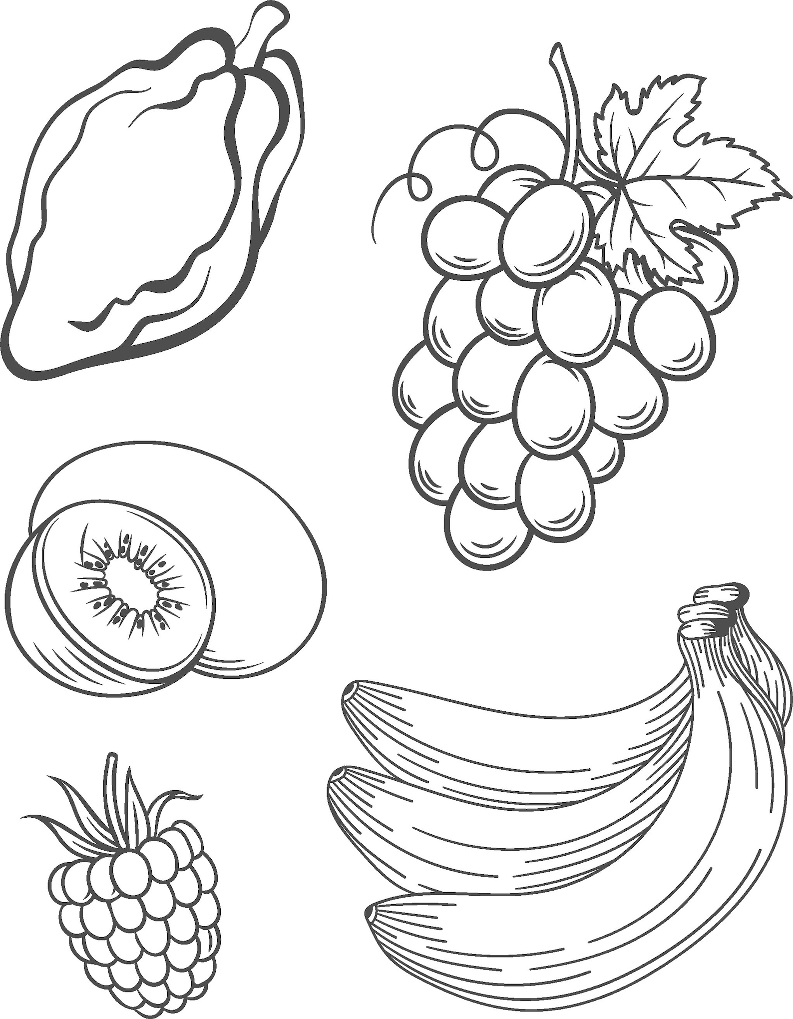 Fruit Coloring Pages Set Of Coloring Sheets Digital Coloring Etsy