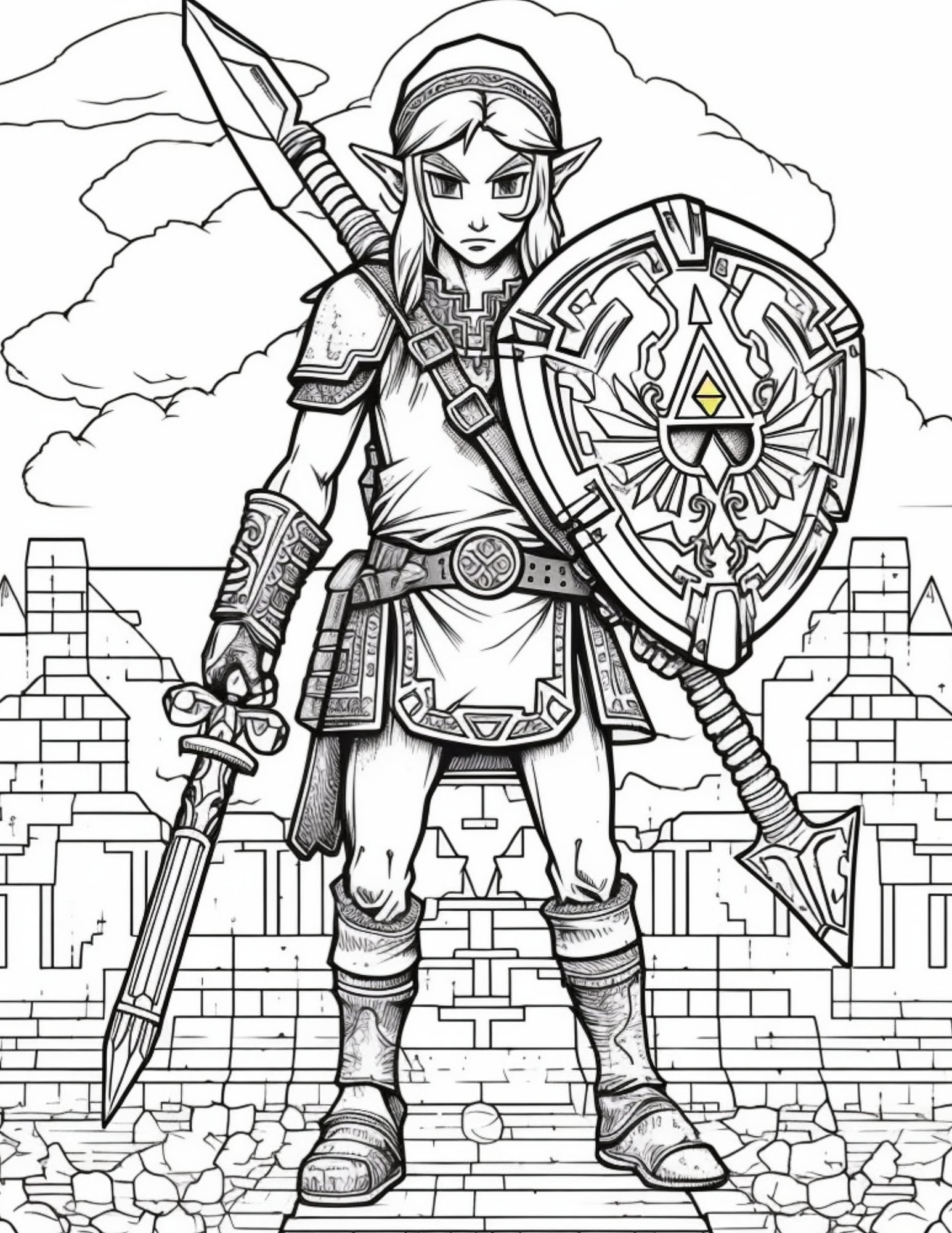 Fun Past Time Legend Of Zelda Coloring Pages Link Princess Zelda Triforce Coloring Page