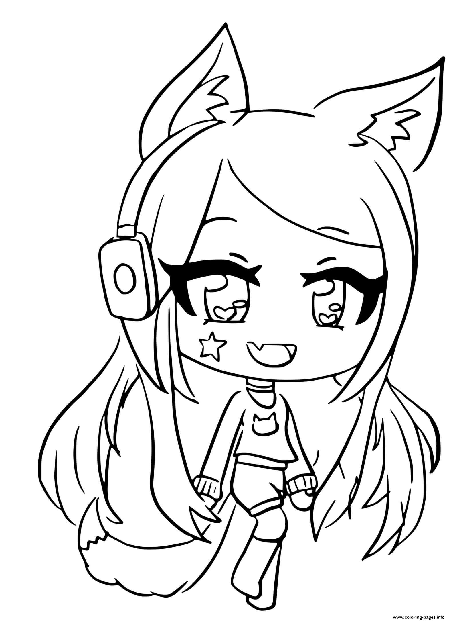 Gacha Life Kawaii Listen Music Coloring Page Printable