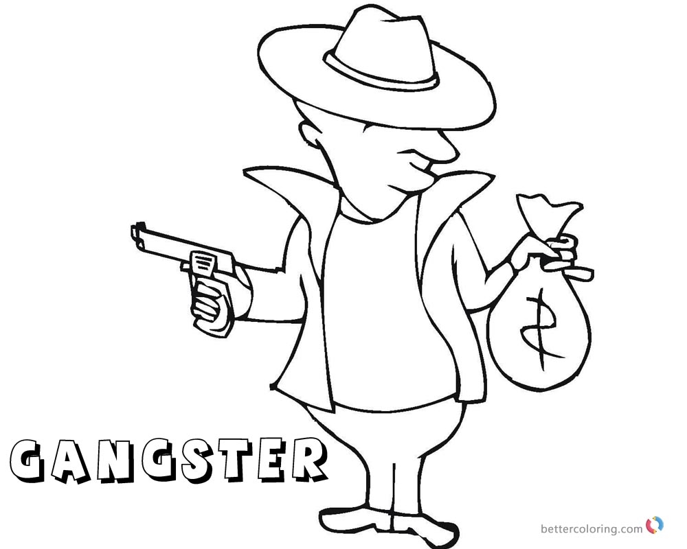 Gangster Coloring Pages Gun And Money Free Printable Coloring Pages