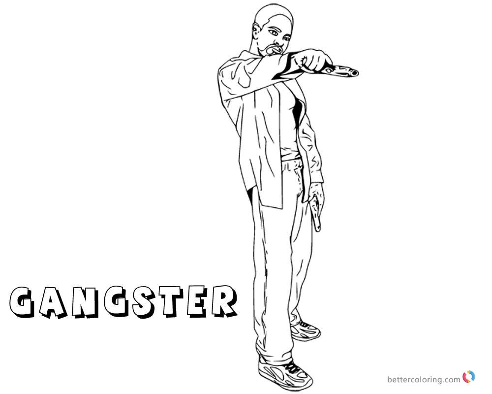 Gangster Coloring Pages Guy With Gun Free Printable Coloring Pages