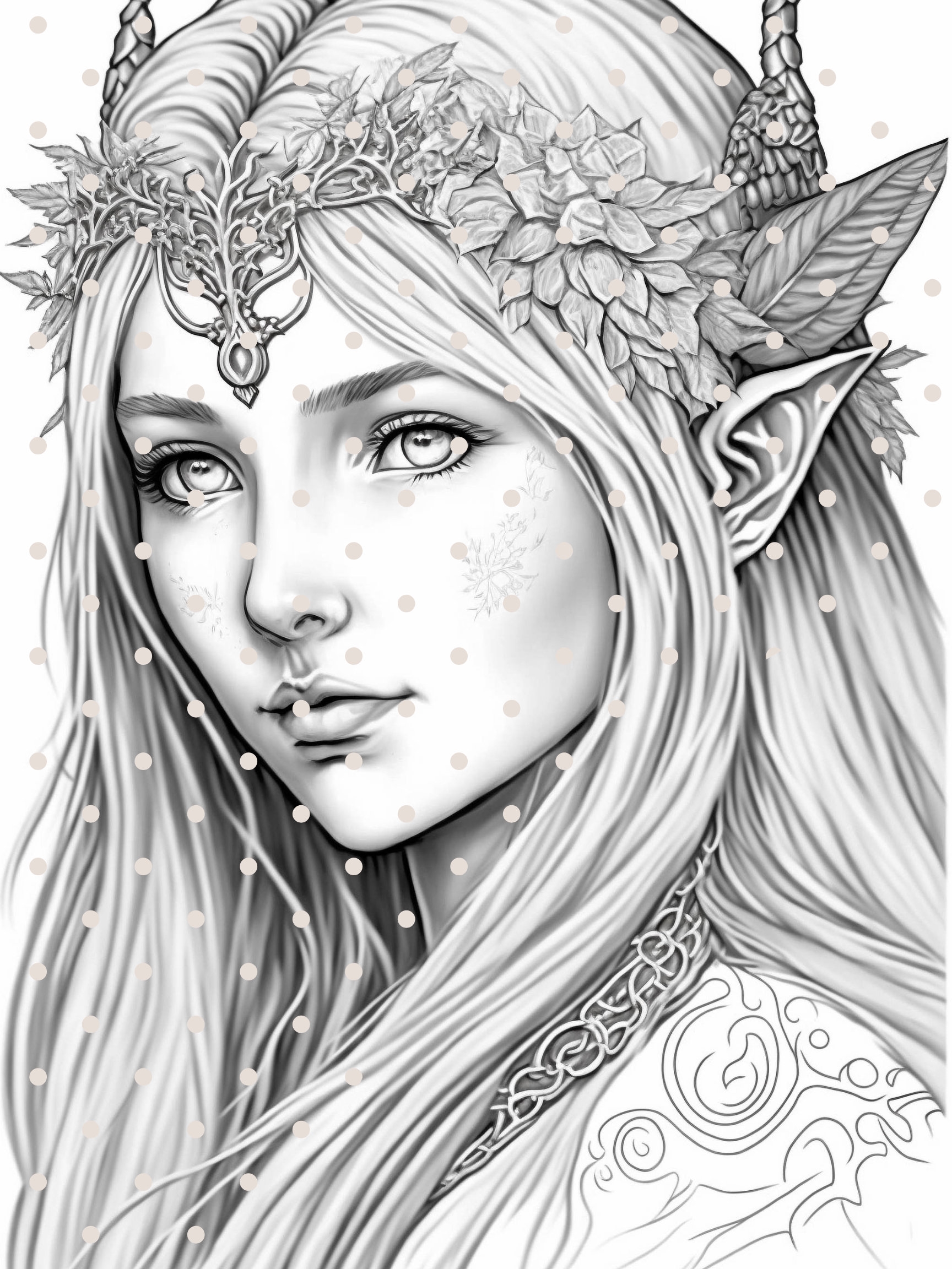 Grayscale Coloring Pages Elf Fairy Printable PDF Instant Download Grayscale Illustration