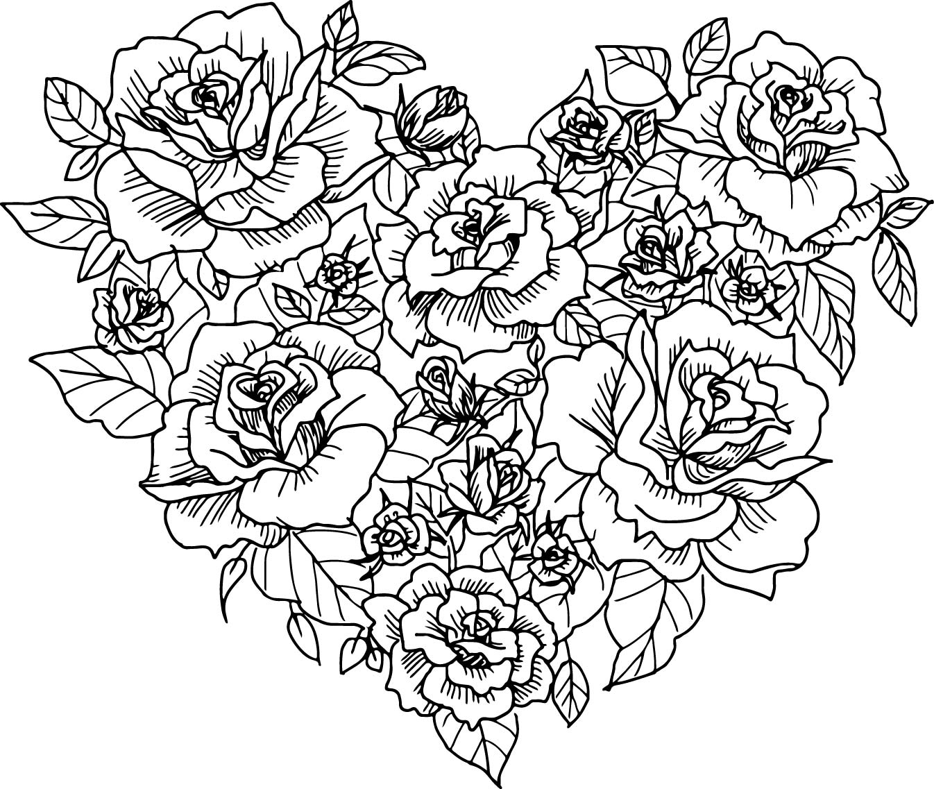 Heart Rose Sketch Coloring Page Wecoloringpage
