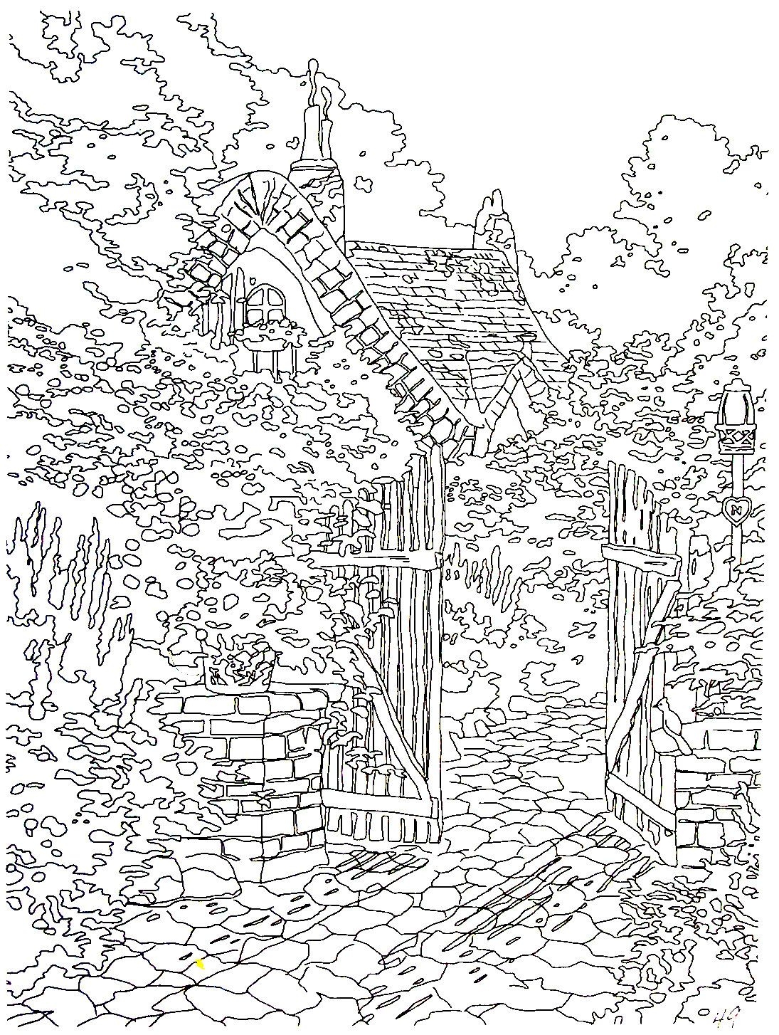 Hidden Cottage II Thomas Kinkade Painting Coloring Book Printable Page Alphabet Coloring Pages