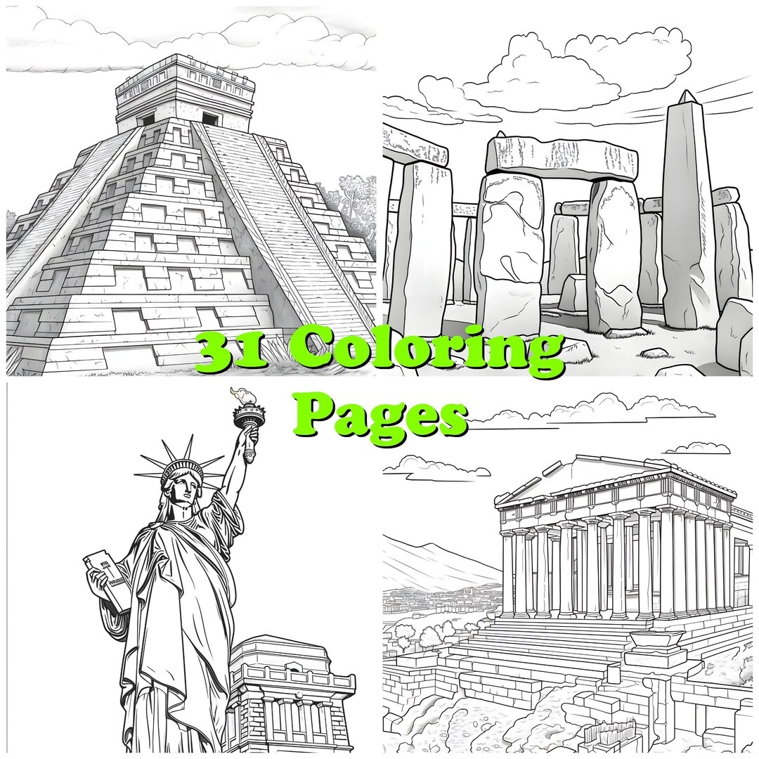 Iconic Landmarks Coloring Pages Famous Places Coloring Etsy