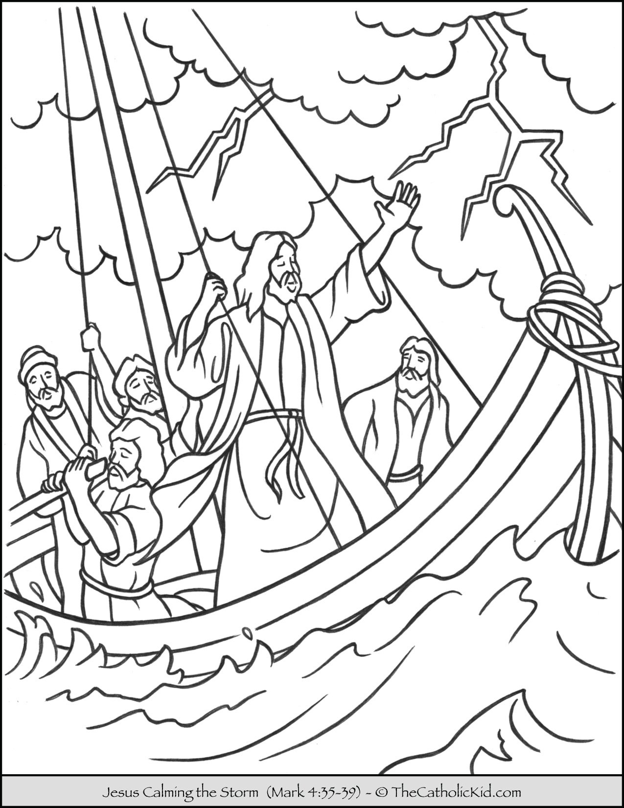 Jesus Calming The Storm Coloring Page TheCatholicKid