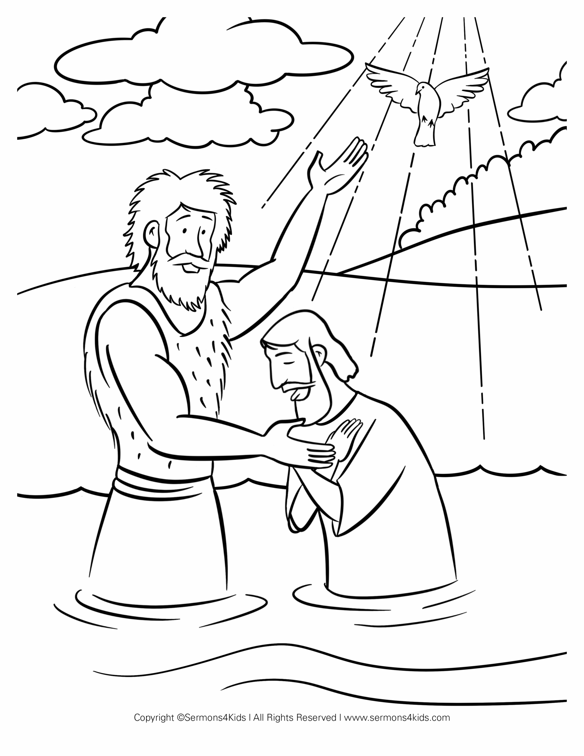 Jesus Getting Baptized By John Coloring Pages
