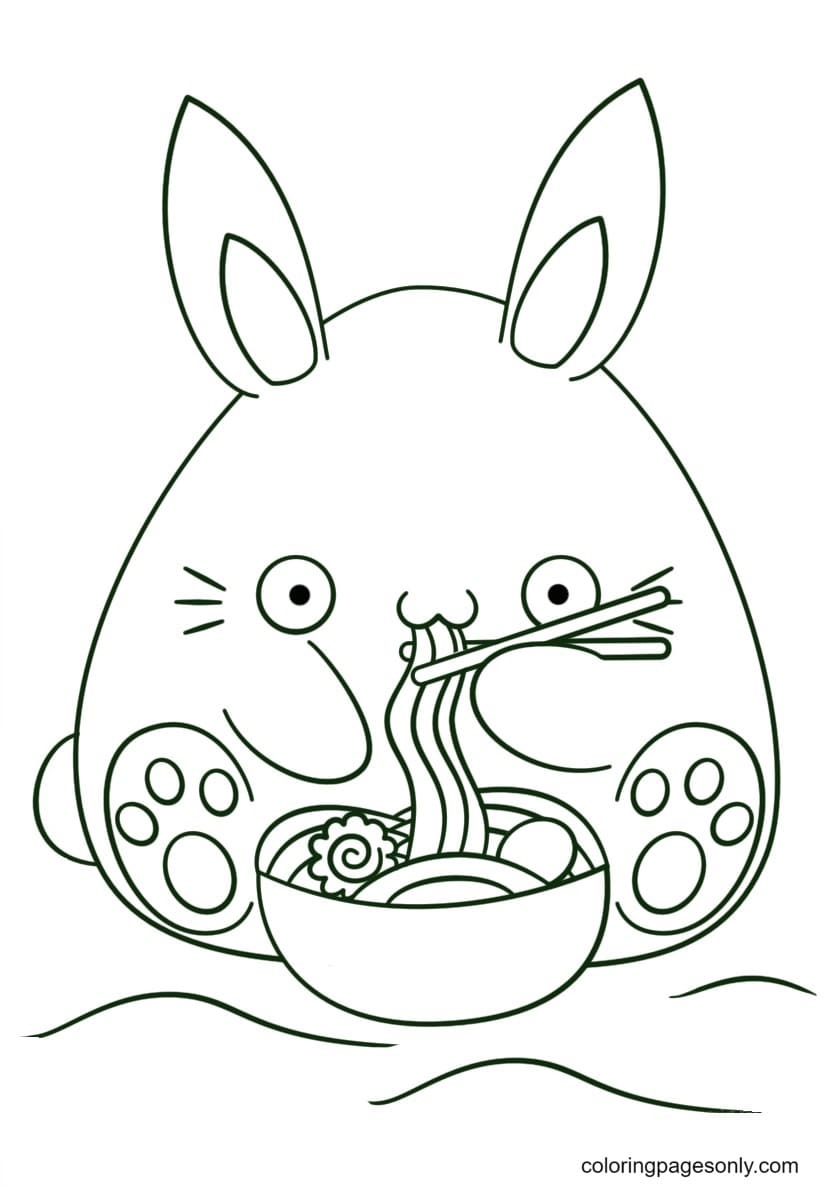Kawaii Bunnies Eats Noodle Coloring Page Free Printable Coloring Pages