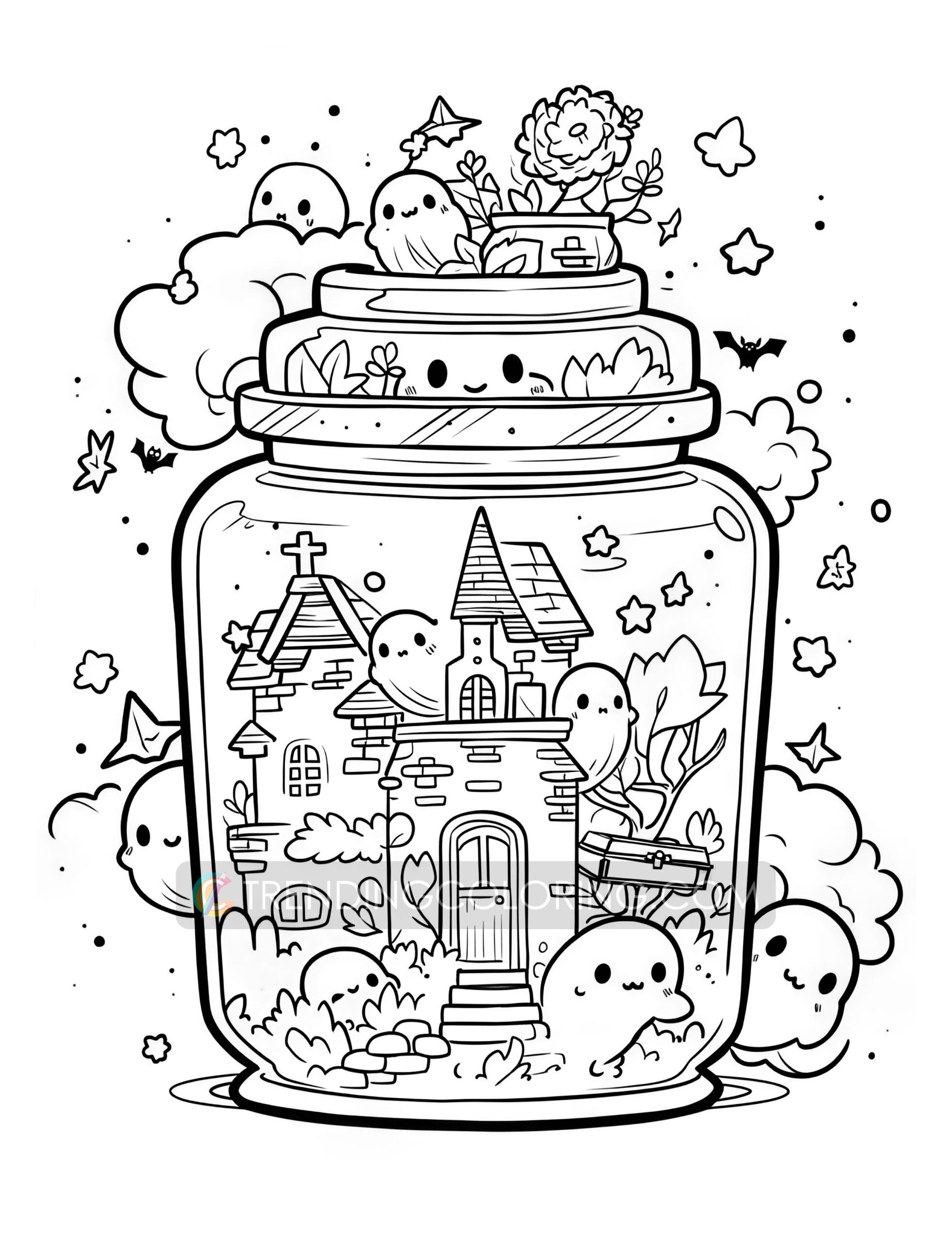 Kawaii Halloween In Jar Coloring Pages For Kids And Adults Artofit