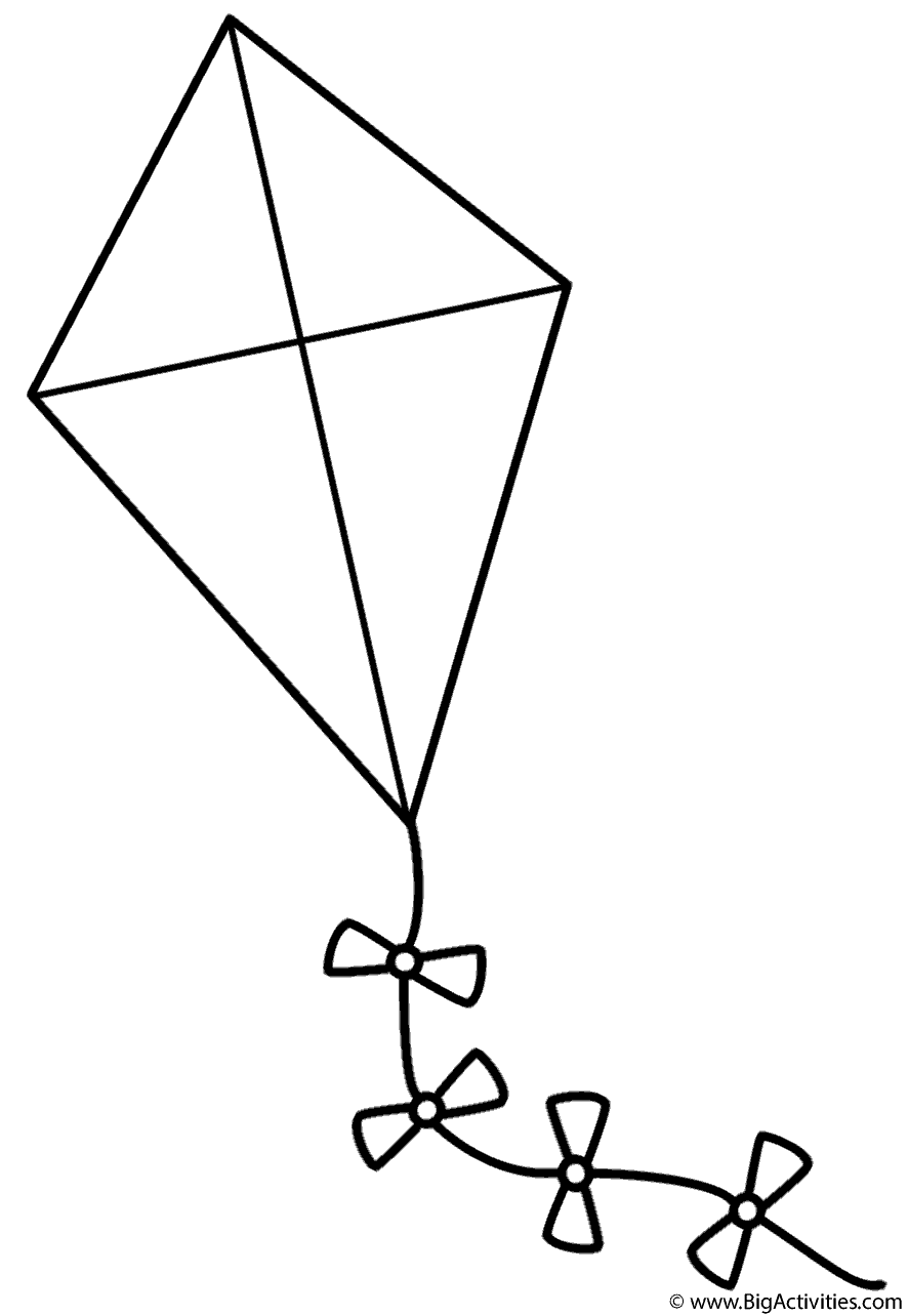 Kite With Bows Coloring Page Spring