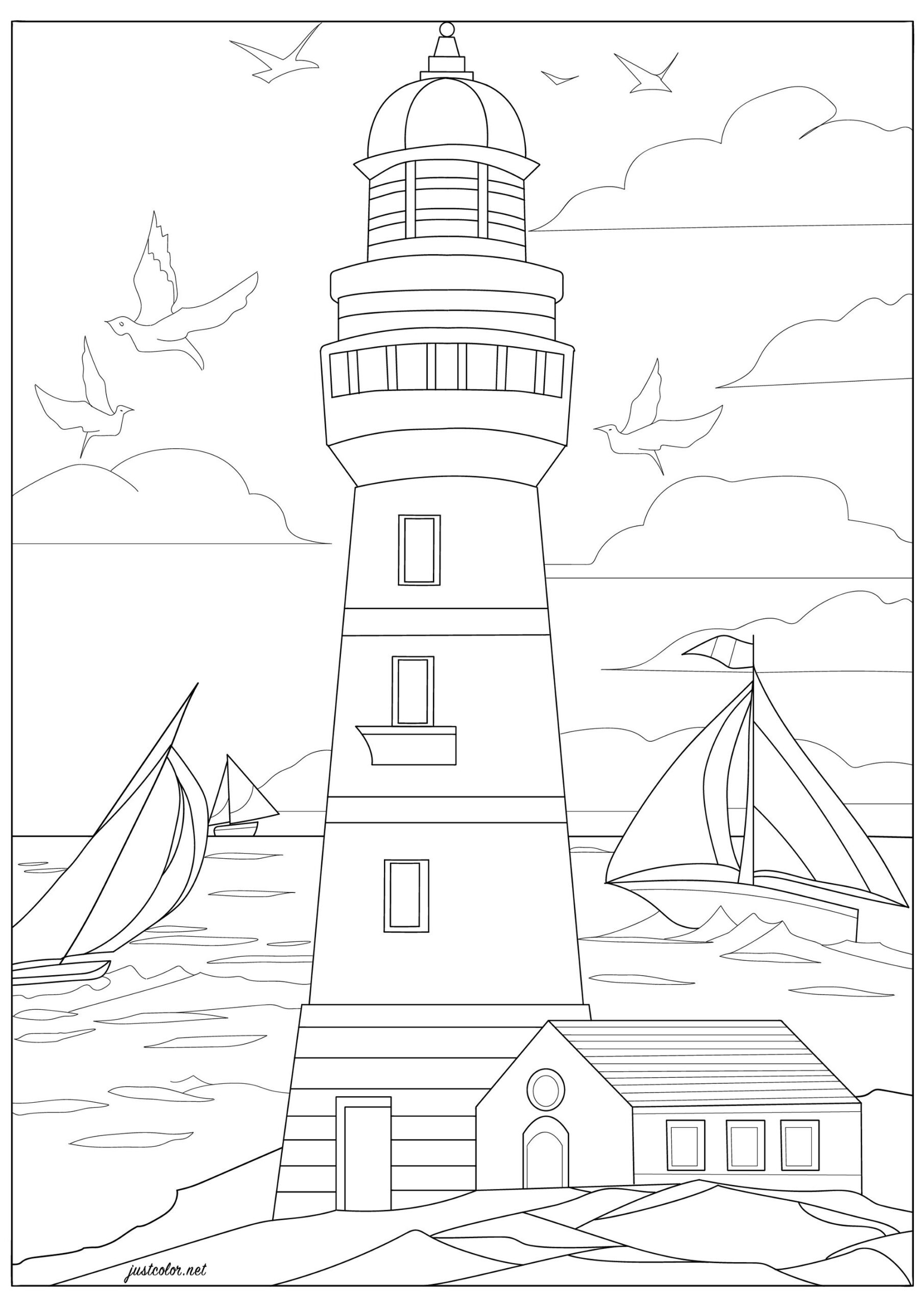 Lighthouse In Brittany France Landscape Coloring Pages For Adults
