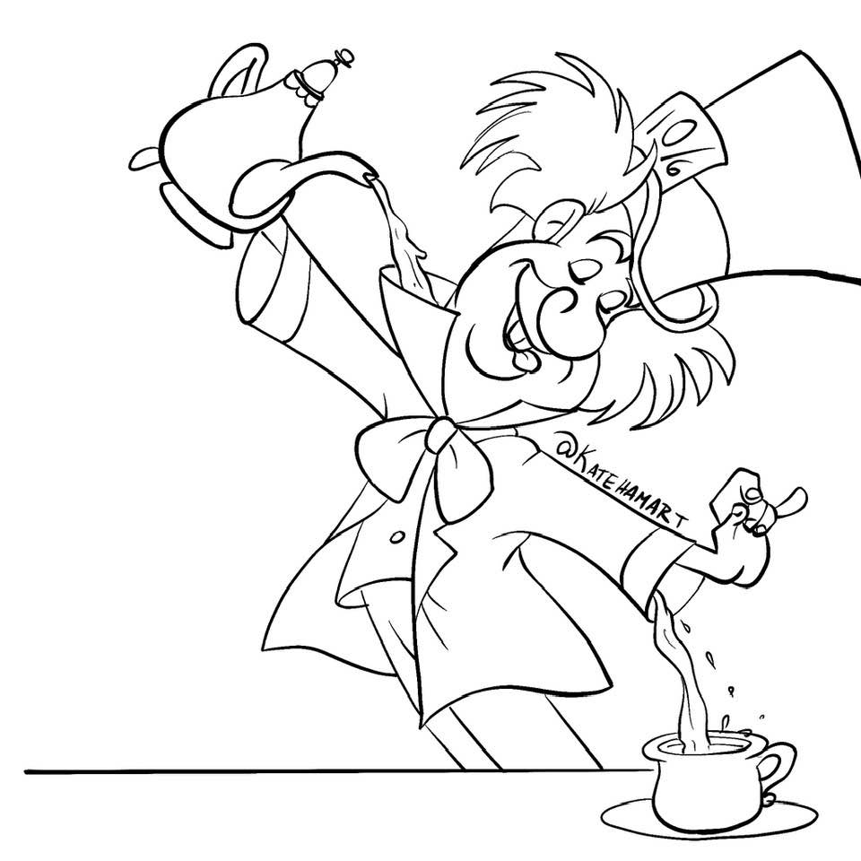 Mad Hatter Alice Wonderland Coloring Pages Sketch Coloring Page